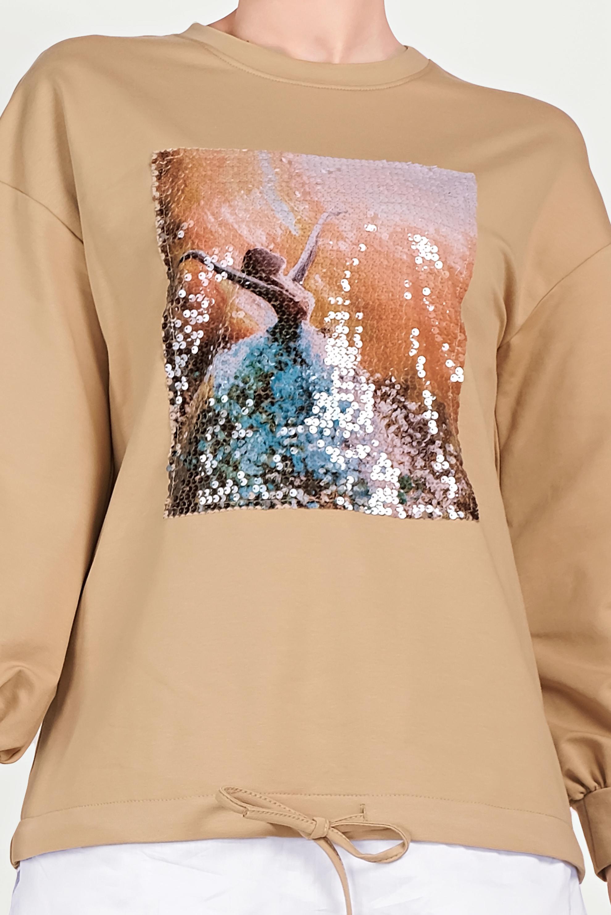 Tesettür giyim KAHVE GÖMLEK PARÇALI PULLU PAYETLİ EŞOFMAN TAKIMI 40551