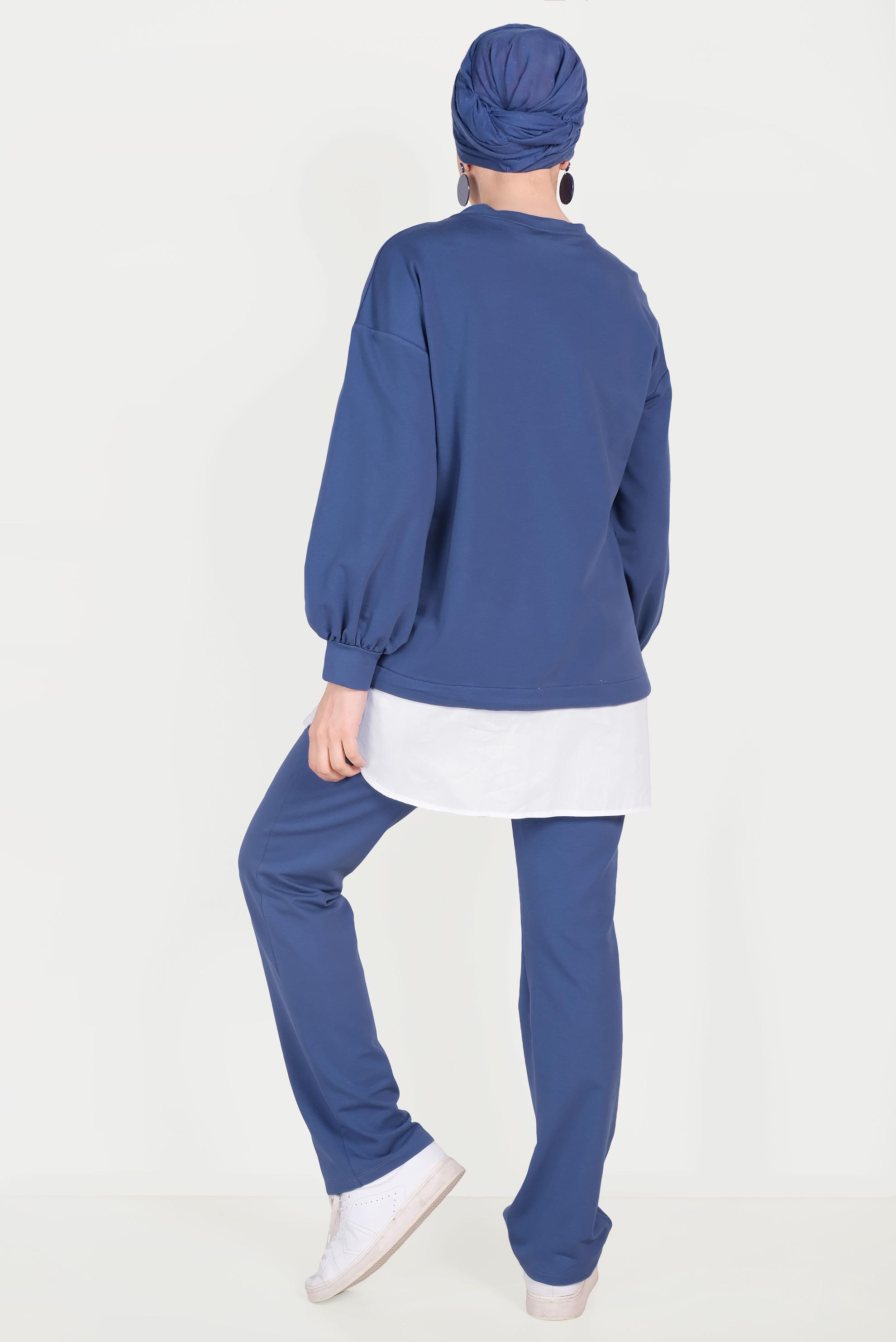 Tesettür giyim LACİVERT GÖMLEK PARÇALI PULLU PAYETLİ EŞOFMAN TAKIMI 40551