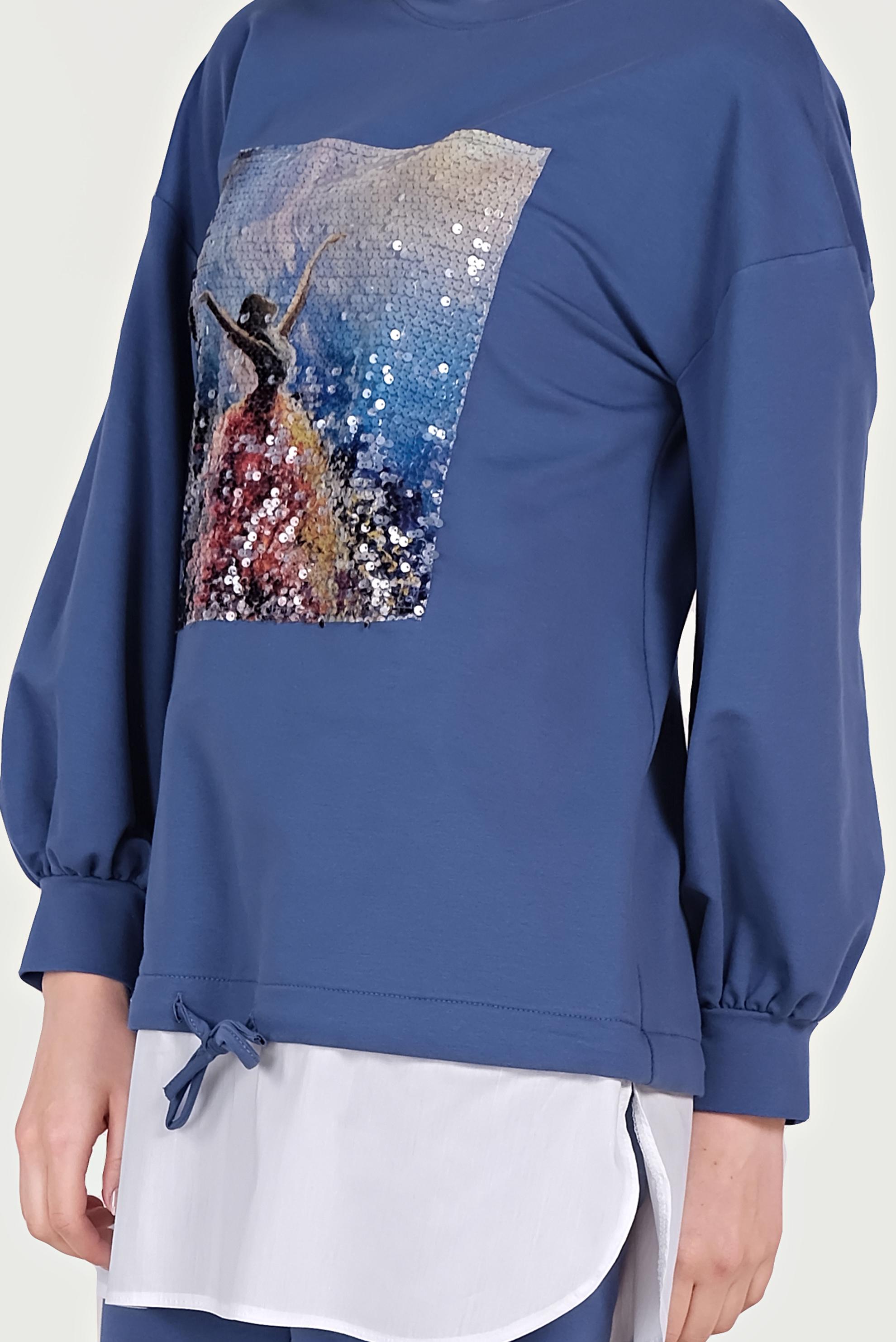 Tesettür giyim LACİVERT GÖMLEK PARÇALI PULLU PAYETLİ EŞOFMAN TAKIMI 40551