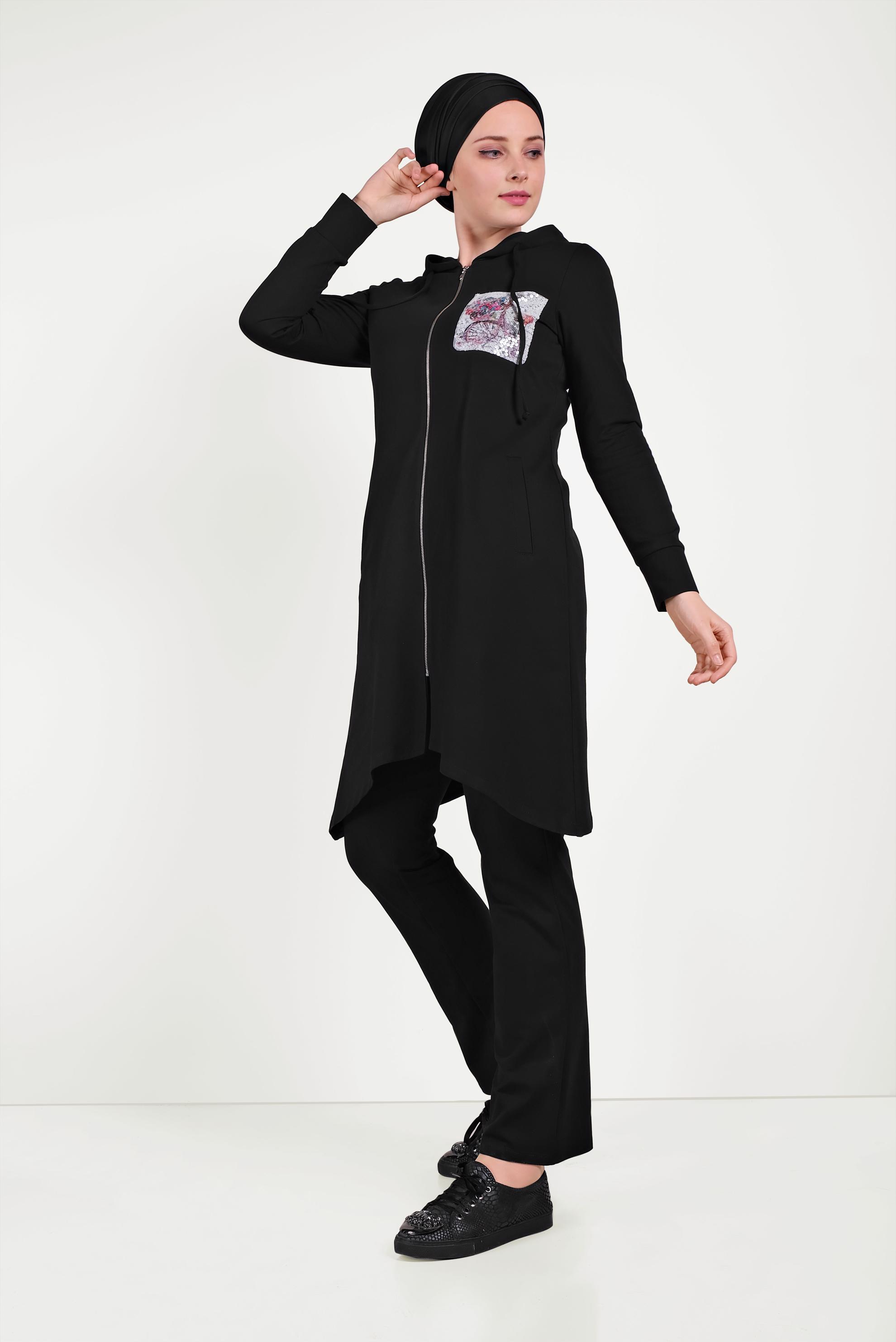 Hijab clothing BLACK SEQUIN DETAIL TRACKSUIT SET 40552 