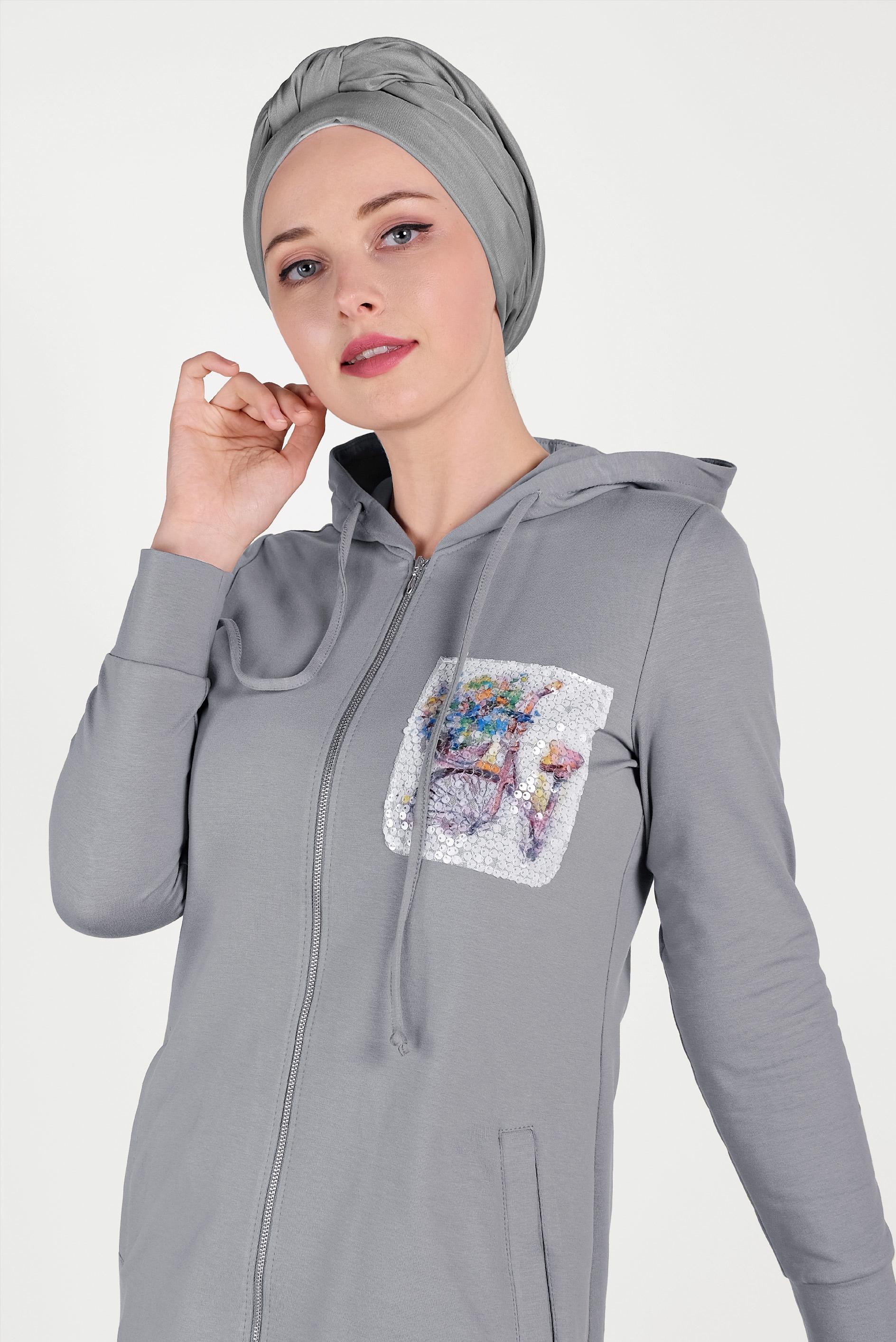 Tesettür giyim GRİ PUL DETAYLI EŞOFMAN TAKIMI 40552