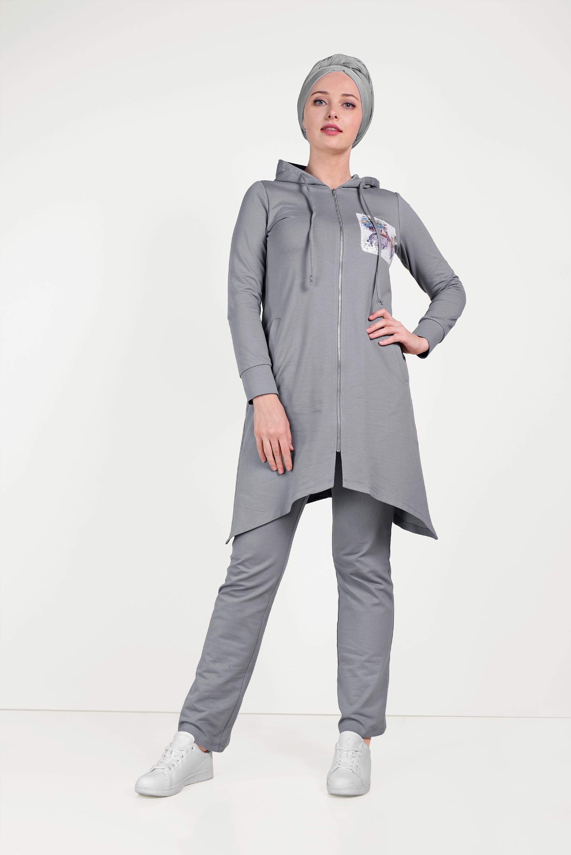 Tesettür giyim GRİ PUL DETAYLI EŞOFMAN TAKIMI 40552