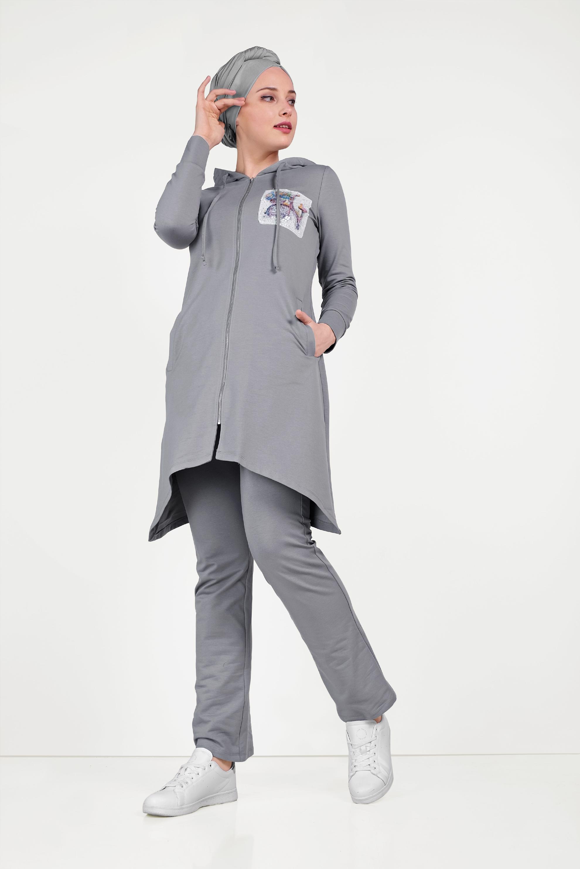 Tesettür giyim GRİ PUL DETAYLI EŞOFMAN TAKIMI 40552