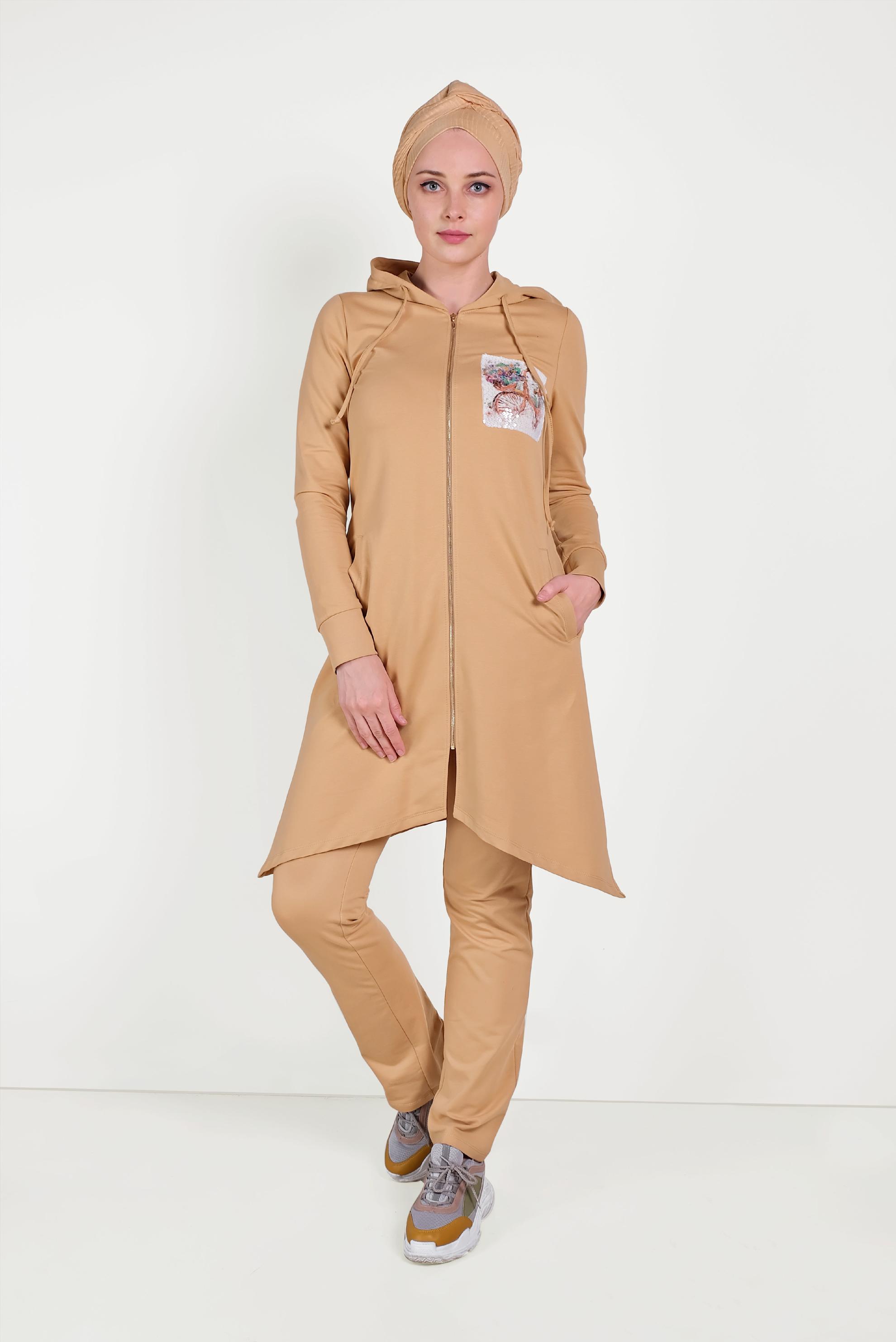 Tesettür giyim KAHVE PUL DETAYLI EŞOFMAN TAKIMI 40552