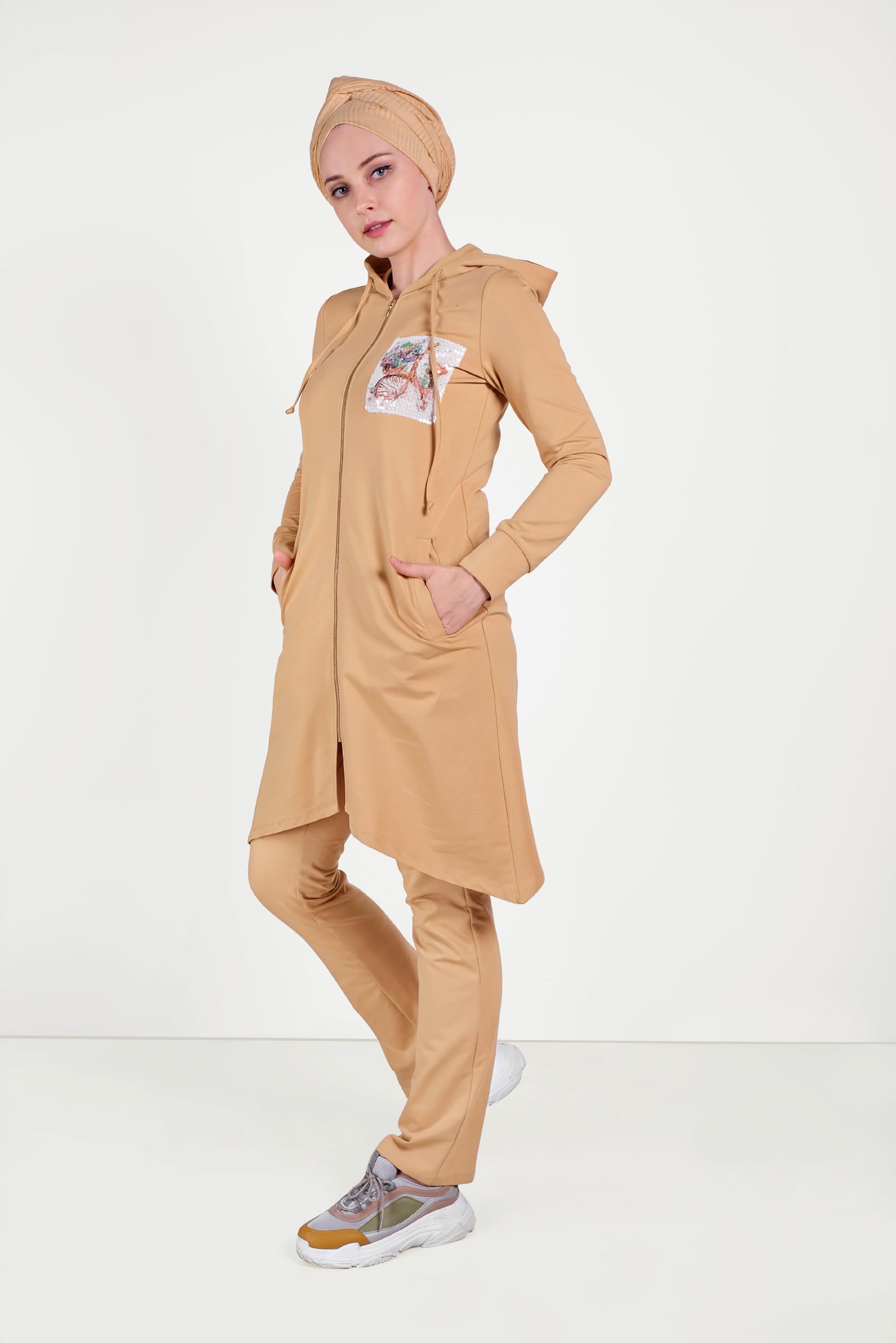 Tesettür giyim KAHVE PUL DETAYLI EŞOFMAN TAKIMI 40552