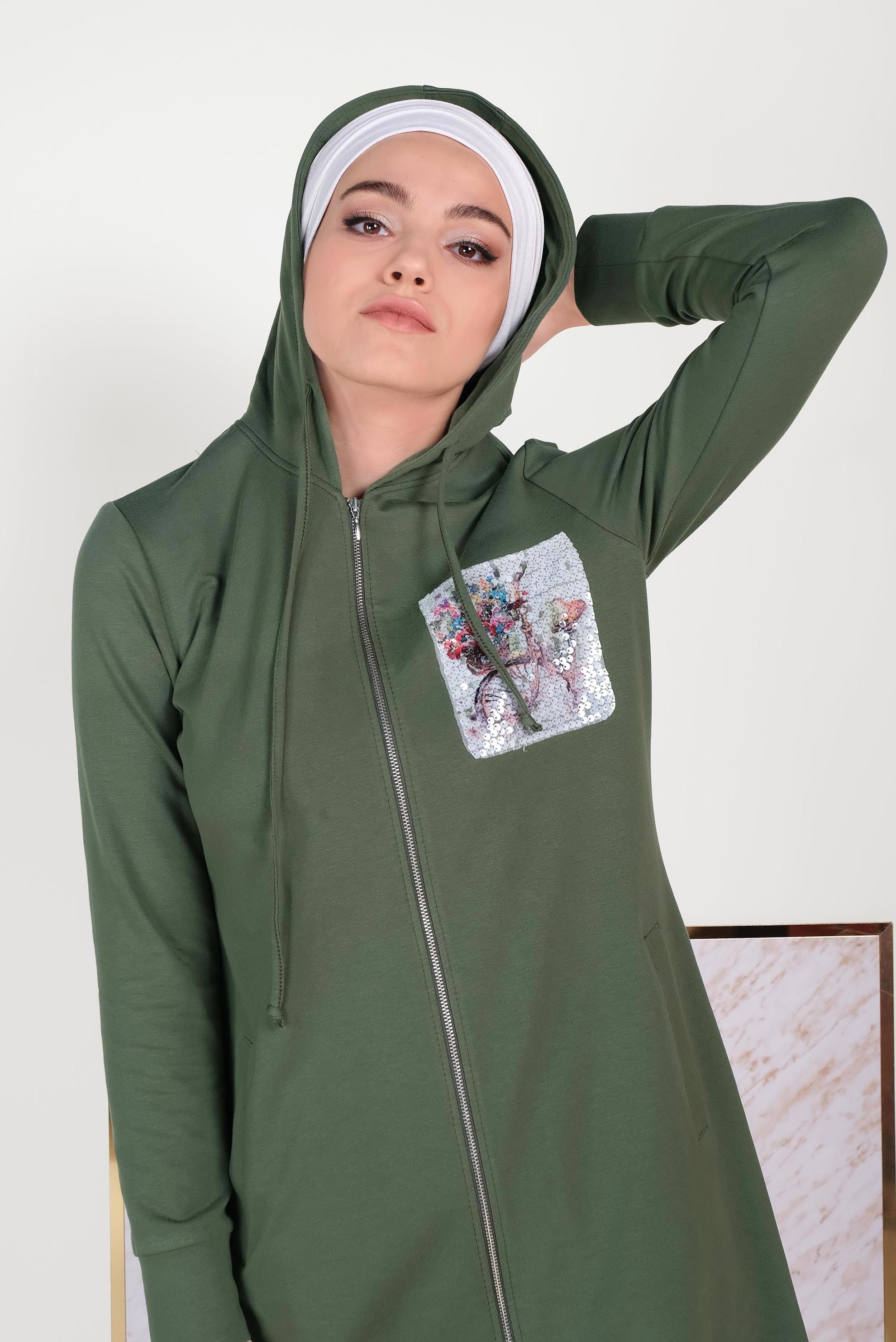 Tesettür giyim HAKİ PUL DETAYLI EŞOFMAN TAKIMI 40552