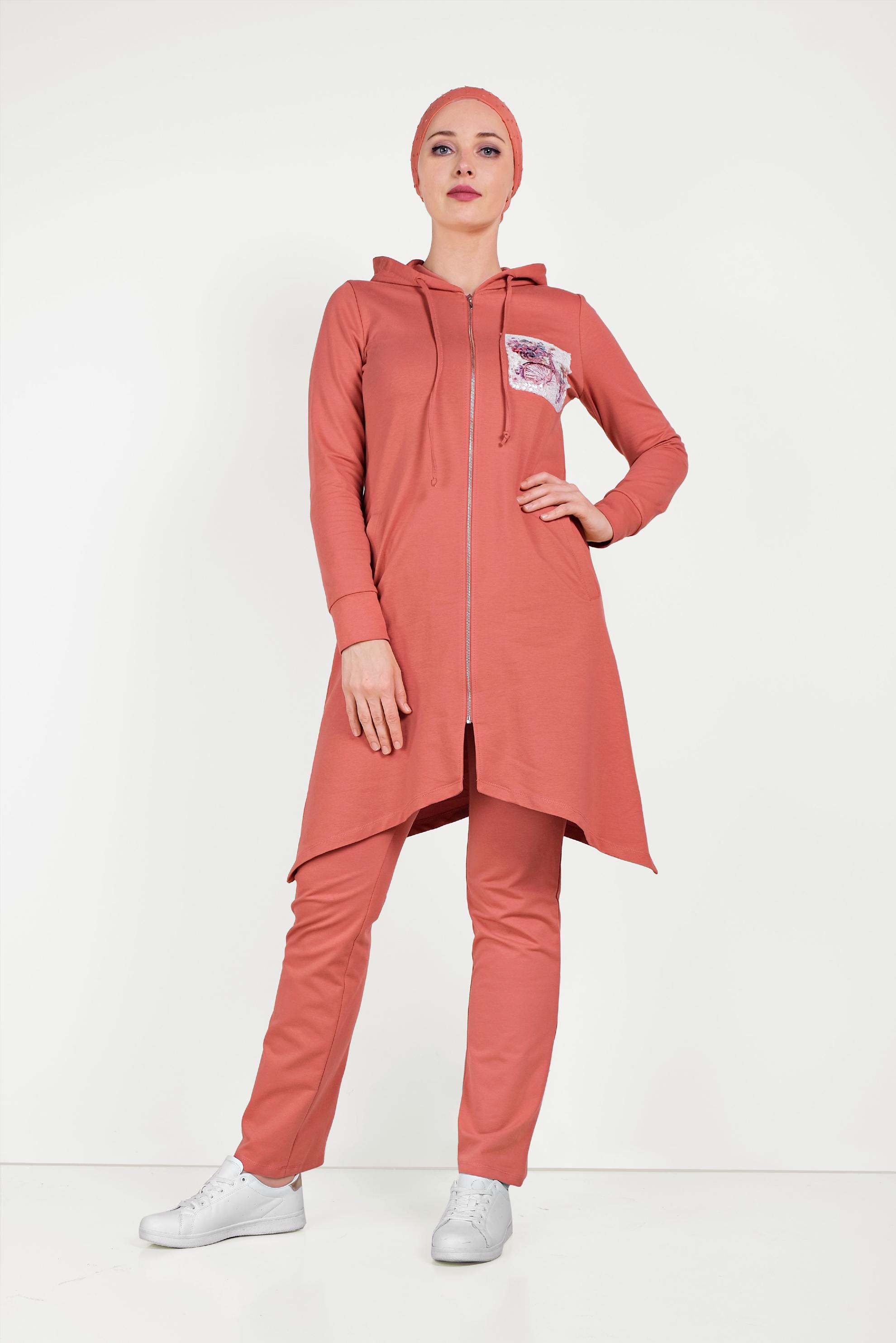 Tesettür giyim TURUNCU PUL DETAYLI EŞOFMAN TAKIMI 40552