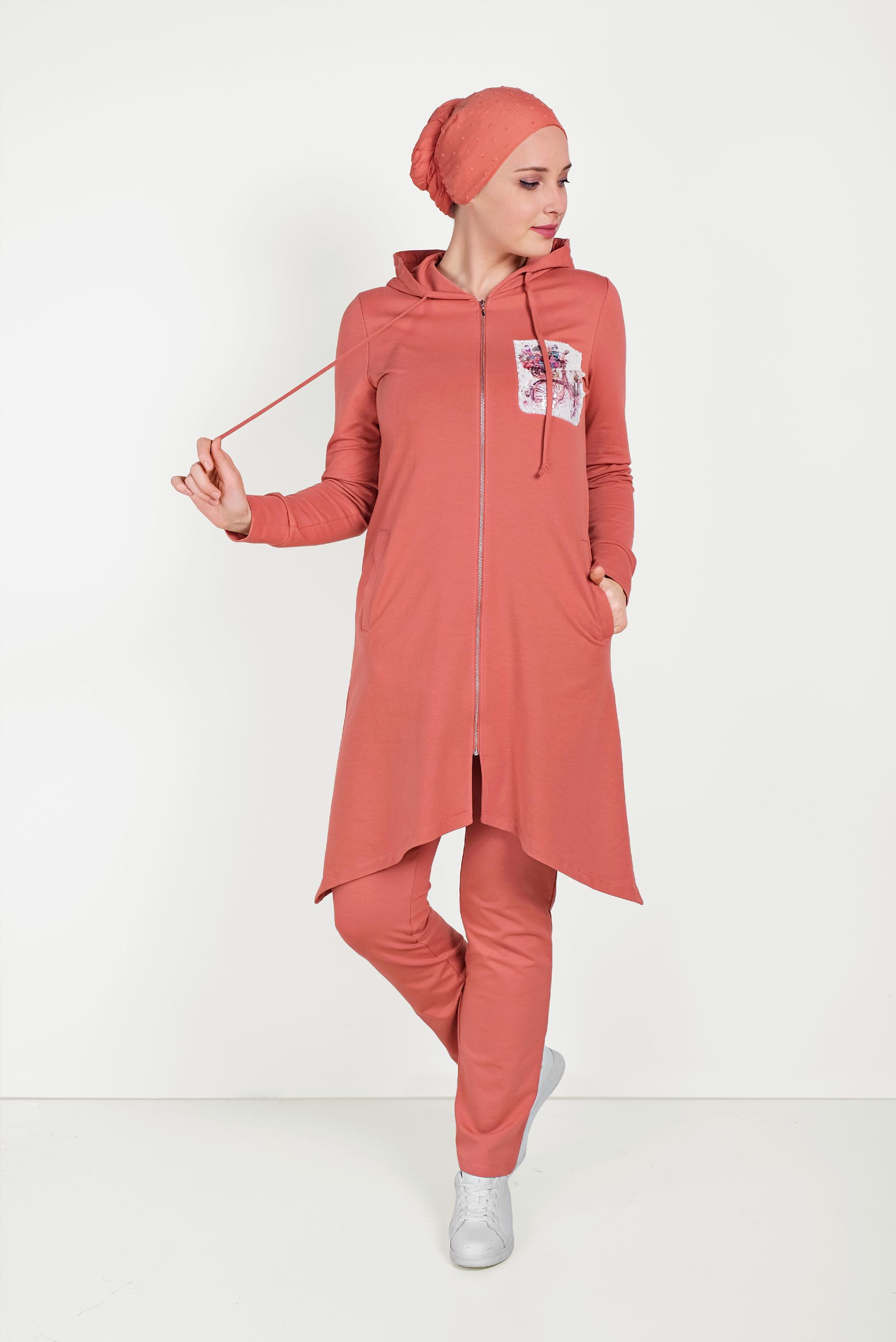 Tesettür giyim TURUNCU PUL DETAYLI EŞOFMAN TAKIMI 40552