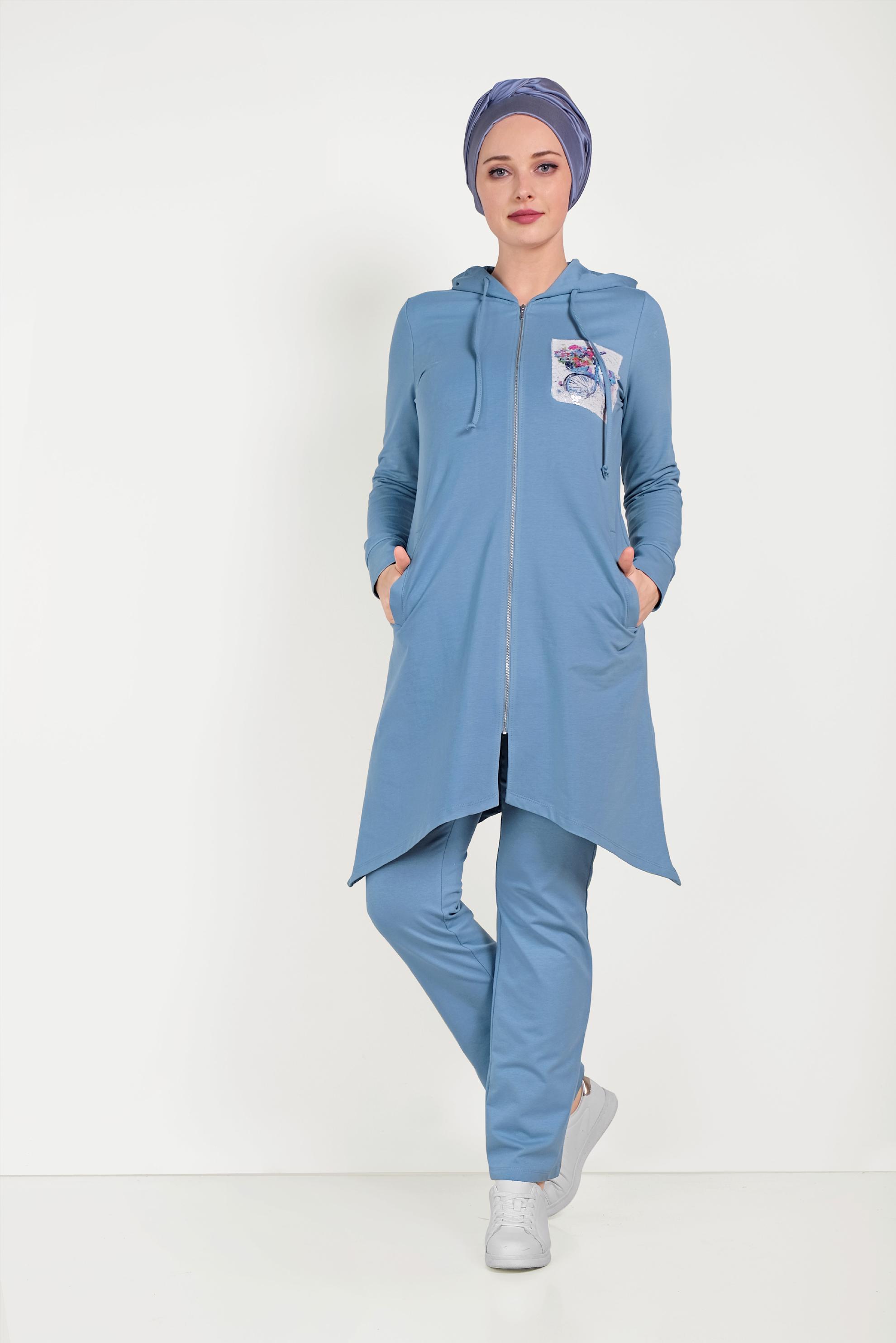 Hijab clothing BLUE SEQUIN DETAIL TRACKSUIT SET 40552 