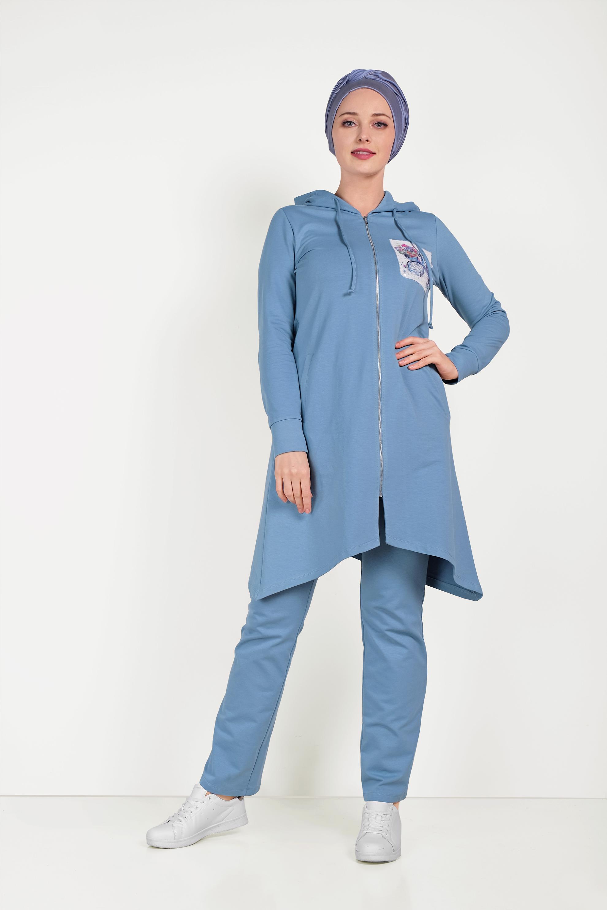 Hijab clothing BLUE SEQUIN DETAIL TRACKSUIT SET 40552 