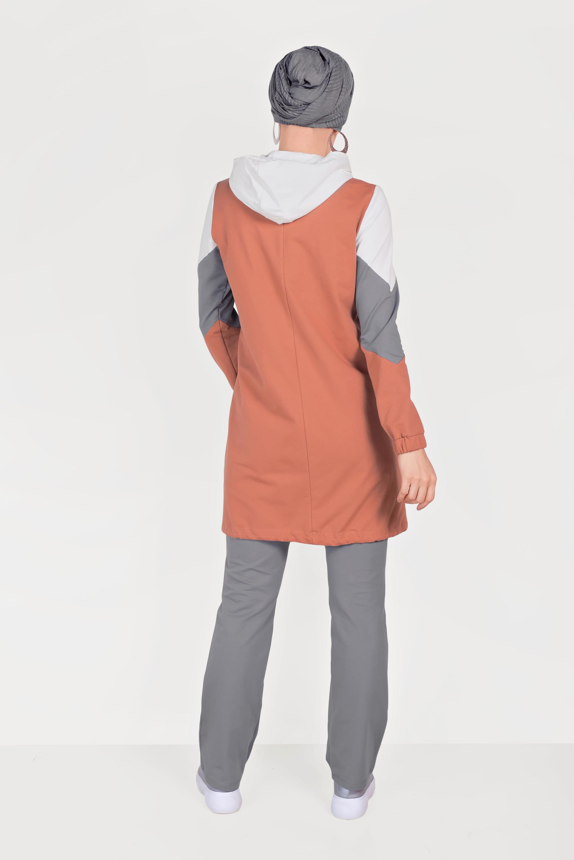 Tesettür giyim TURUNCU 3 RENKLİ PAMUKLU EŞOFMAN TAKIMI 40553