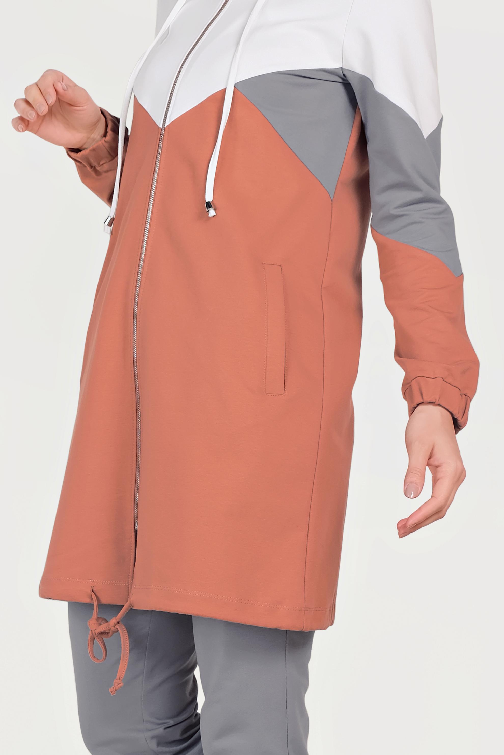 Tesettür giyim TURUNCU 3 RENKLİ PAMUKLU EŞOFMAN TAKIMI 40553