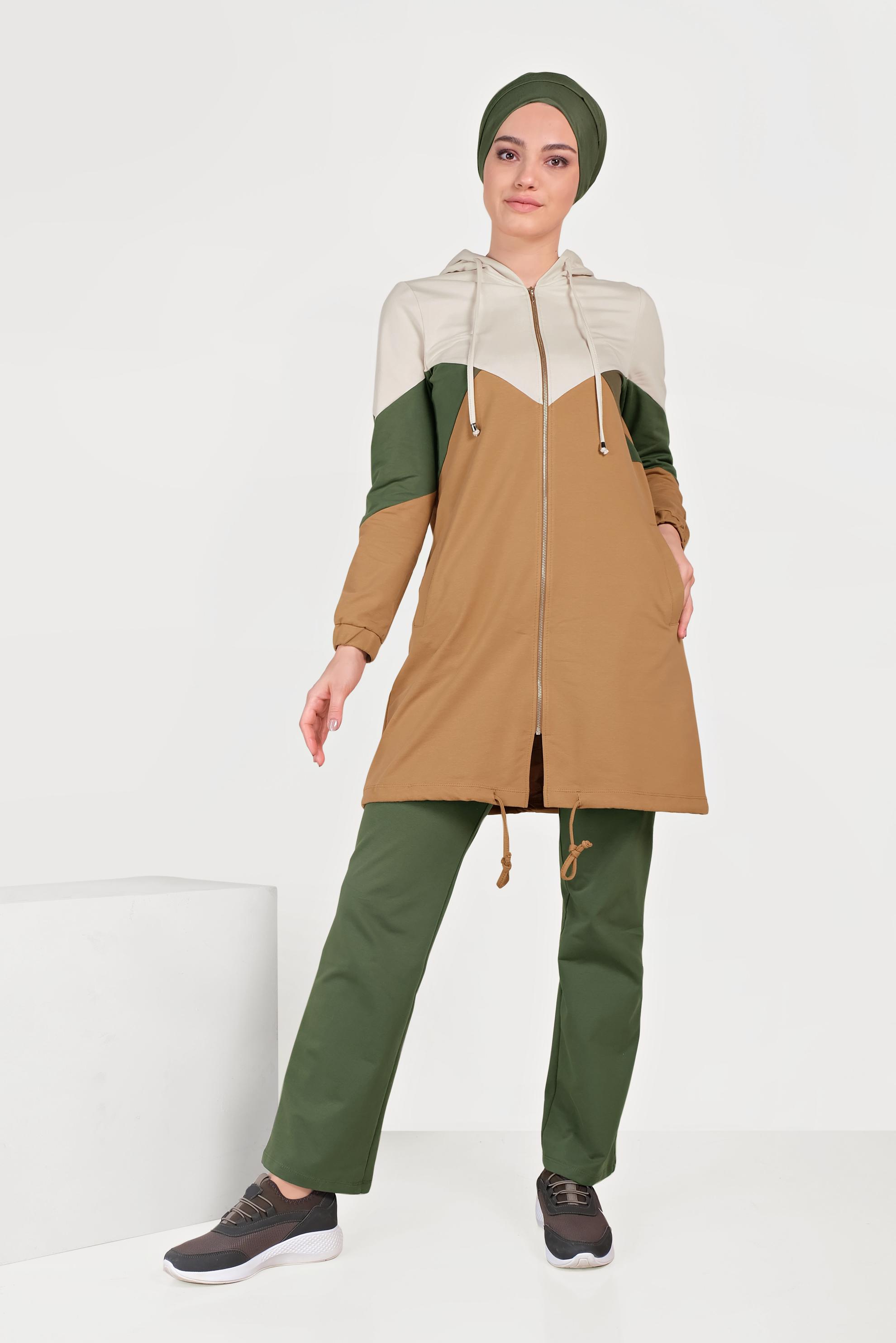 Tesettür giyim SARI 3 RENKLİ PAMUKLU EŞOFMAN TAKIMI 40553