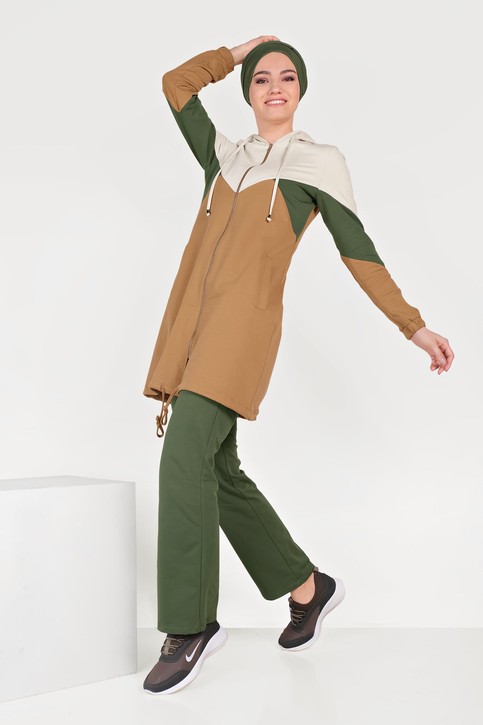 Tesettür giyim SARI 3 RENKLİ PAMUKLU EŞOFMAN TAKIMI 40553