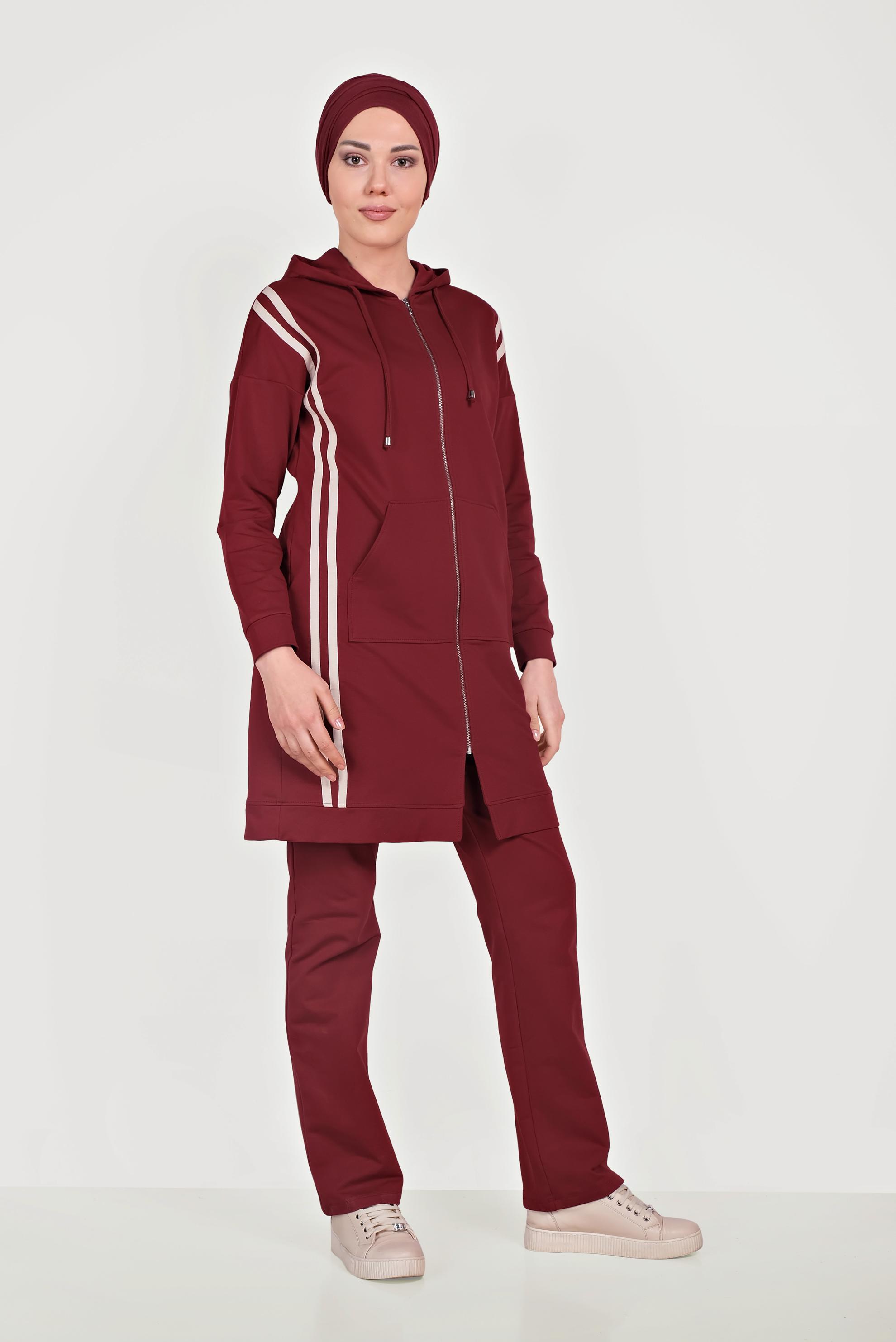 Hijab clothing CLARET RED STRIPED TRACK SUIT 40554 
