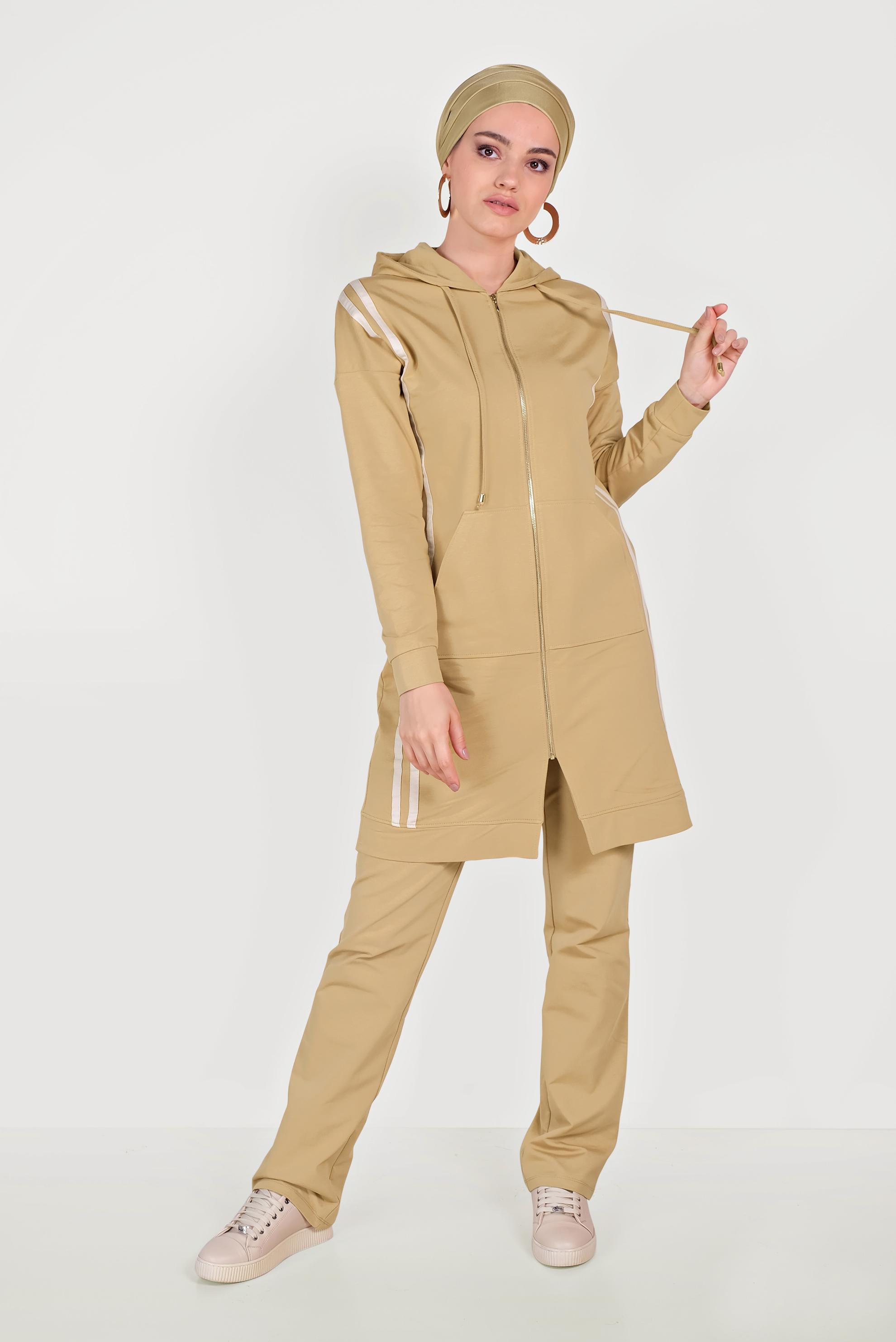 Tesettür giyim KAHVE ŞERİTLİ EŞOFMAN TAKIMI 40554