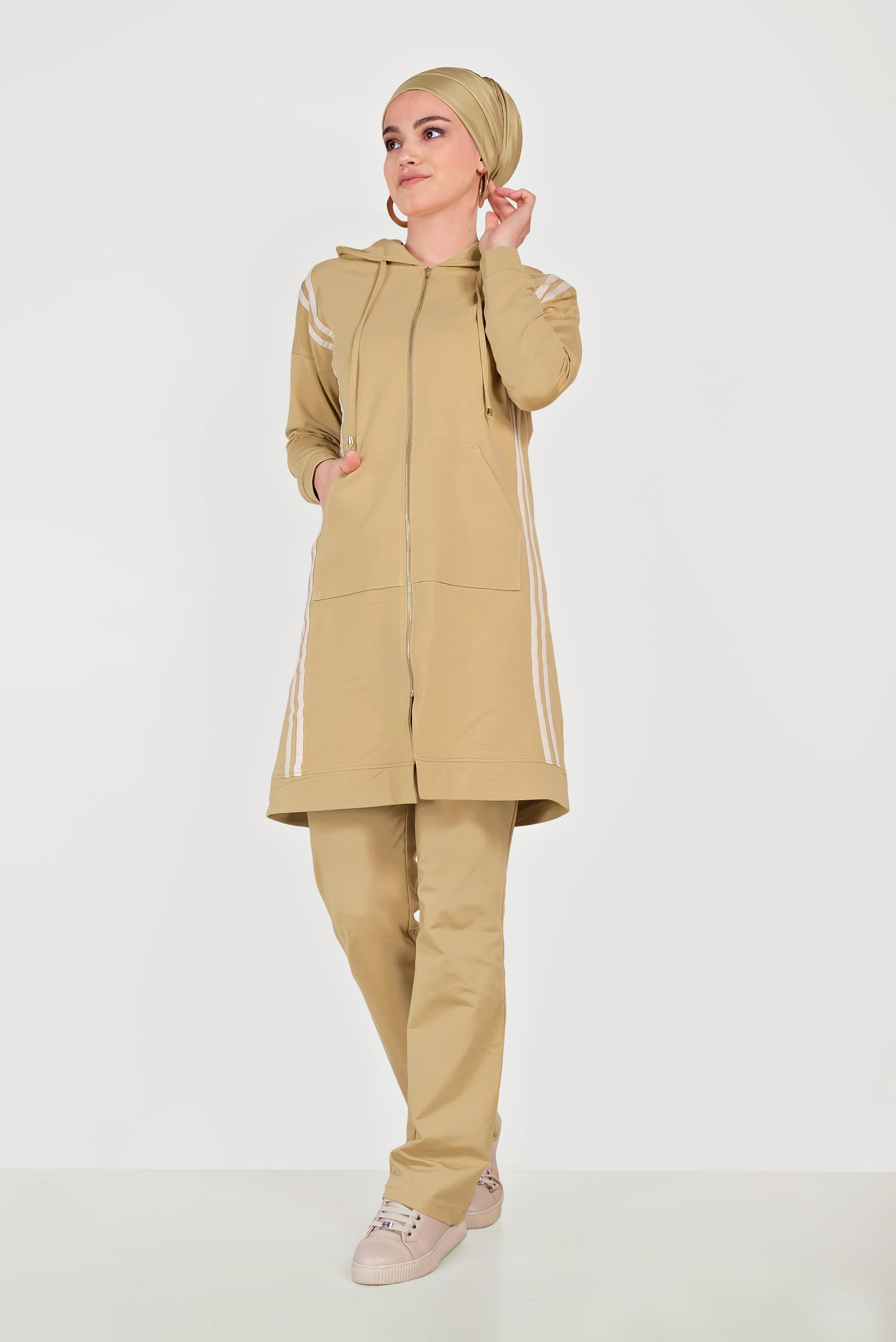 Tesettür giyim KAHVE ŞERİTLİ EŞOFMAN TAKIMI 40554