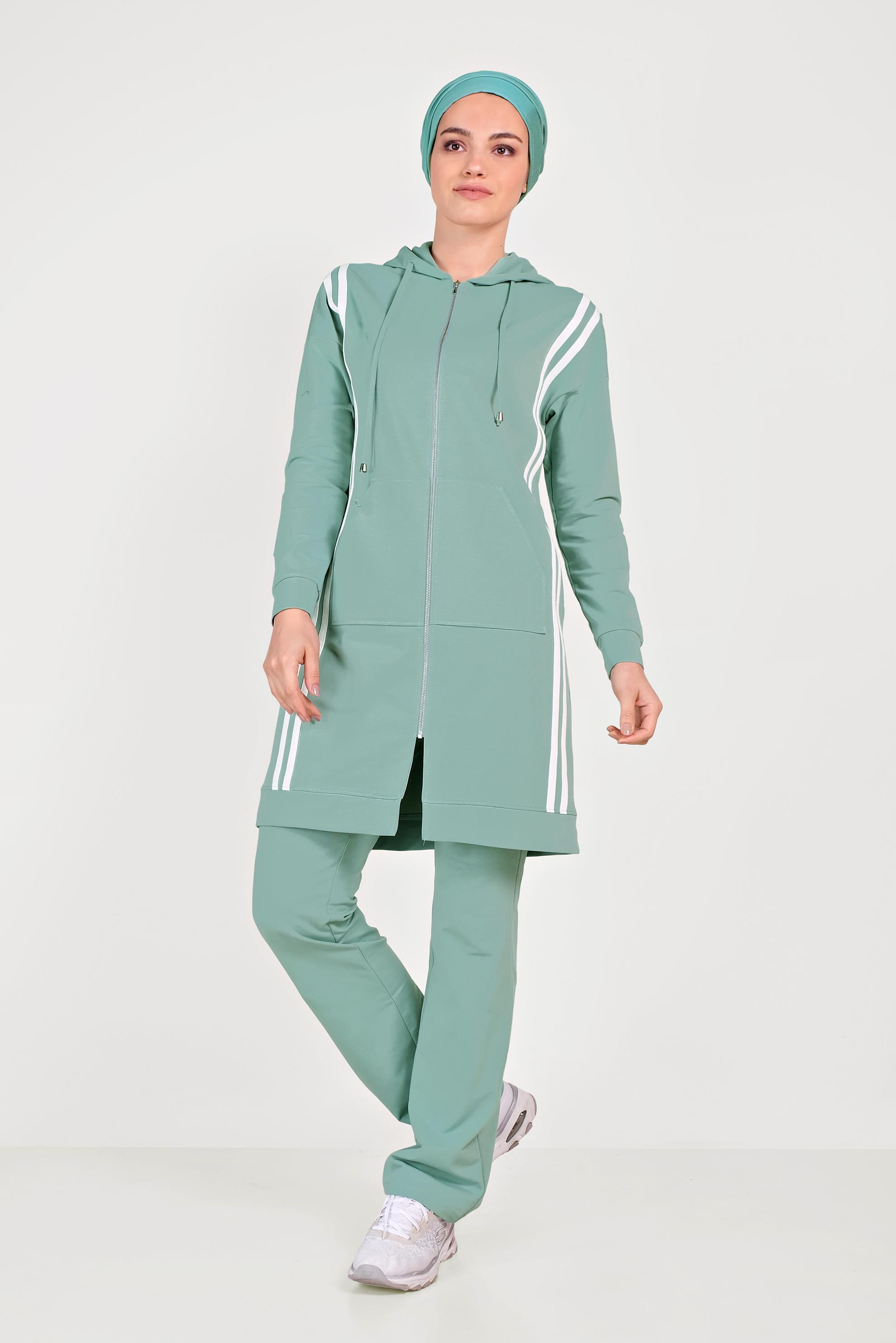 Tesettür giyim YEŞİL ŞERİTLİ EŞOFMAN TAKIMI 40554