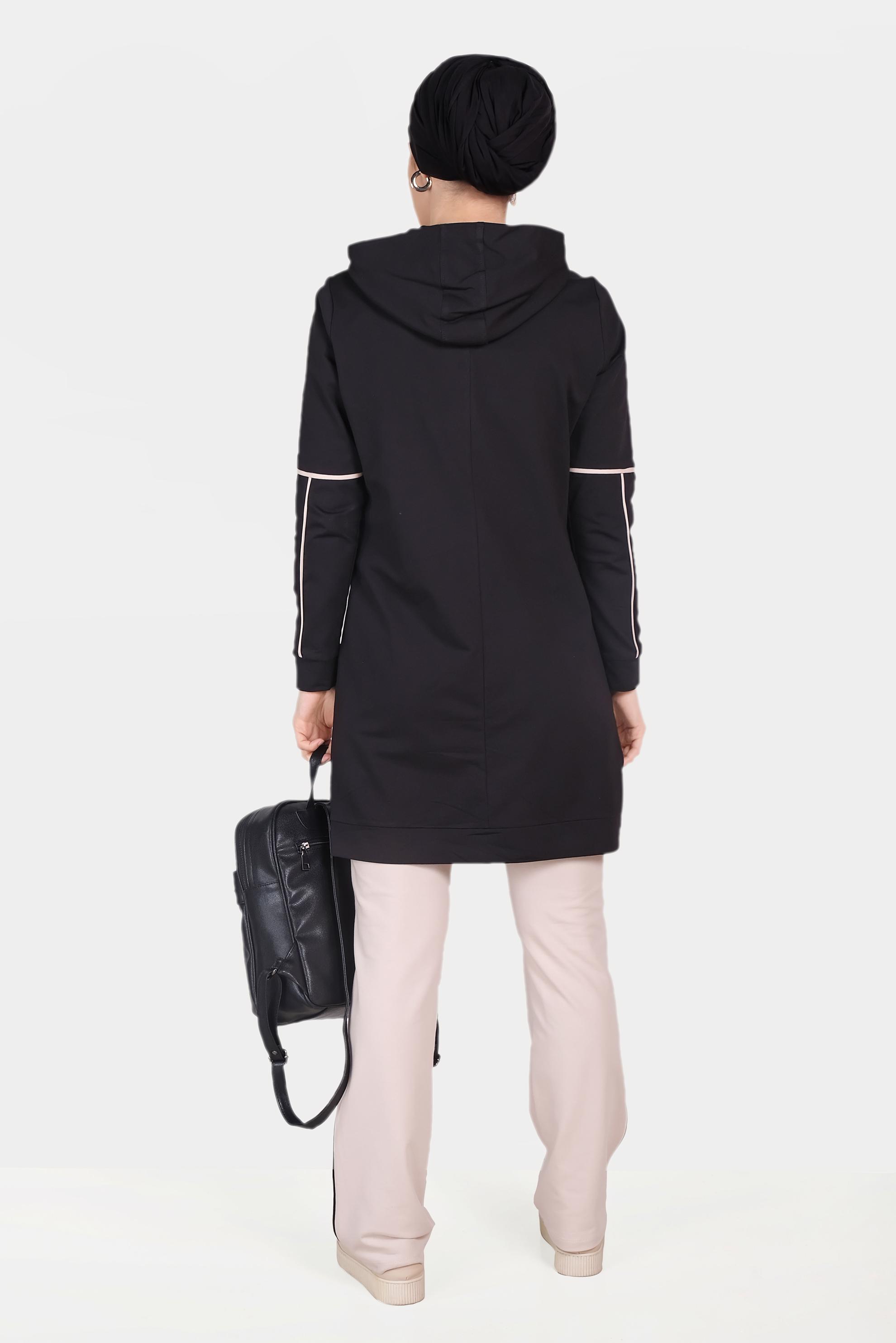 Tesettür giyim SİYAH ŞERİTLİ KAPÜŞONLU EŞOFMAN TAKIMI 40555