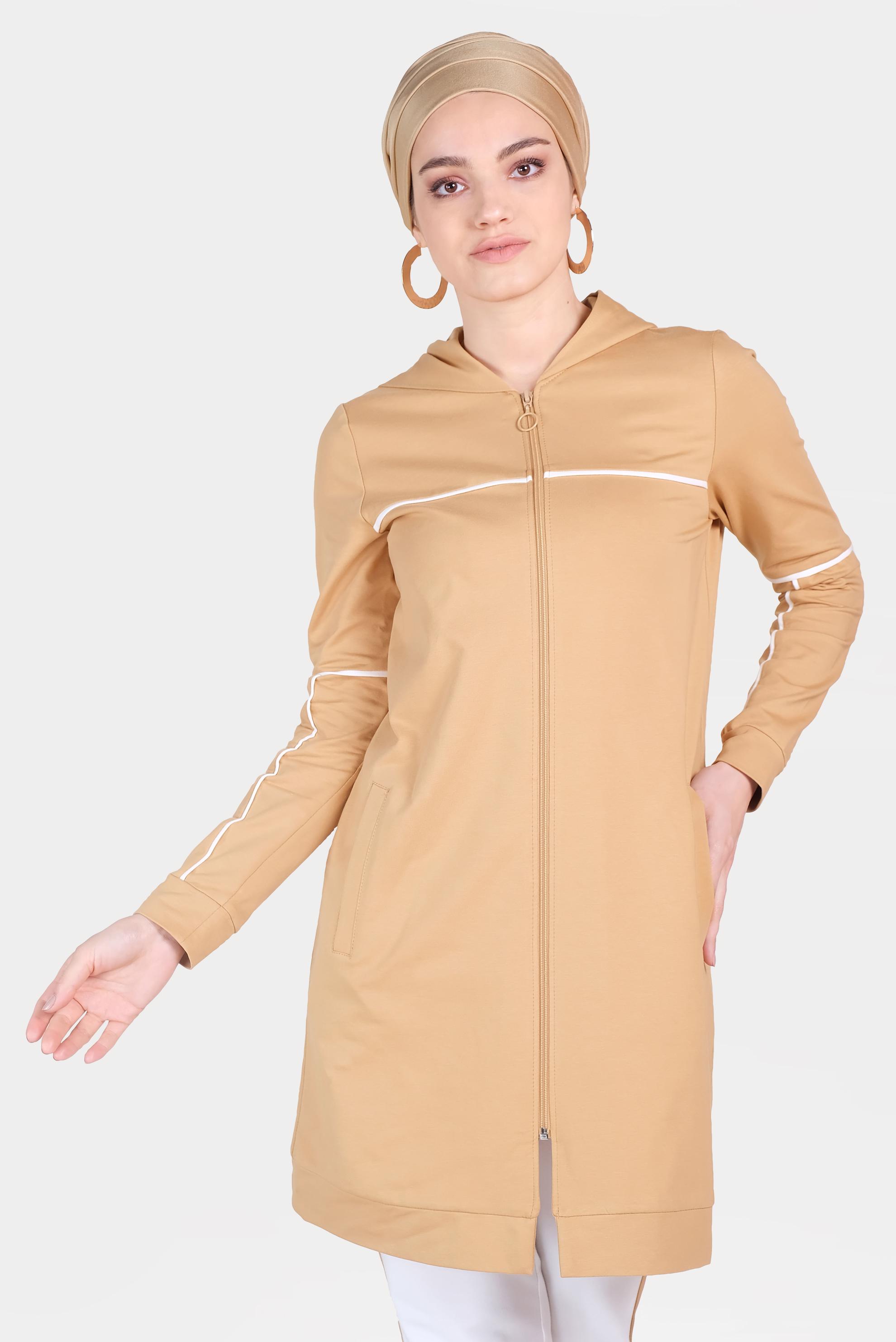 Tesettür giyim KAHVE ŞERİTLİ KAPÜŞONLU EŞOFMAN TAKIMI 40555