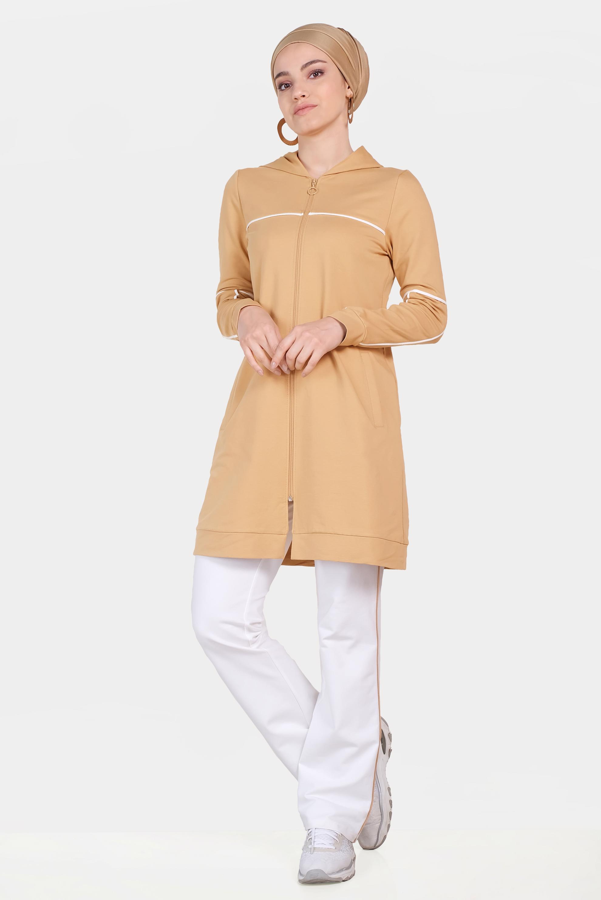 Tesettür giyim KAHVE ŞERİTLİ KAPÜŞONLU EŞOFMAN TAKIMI 40555