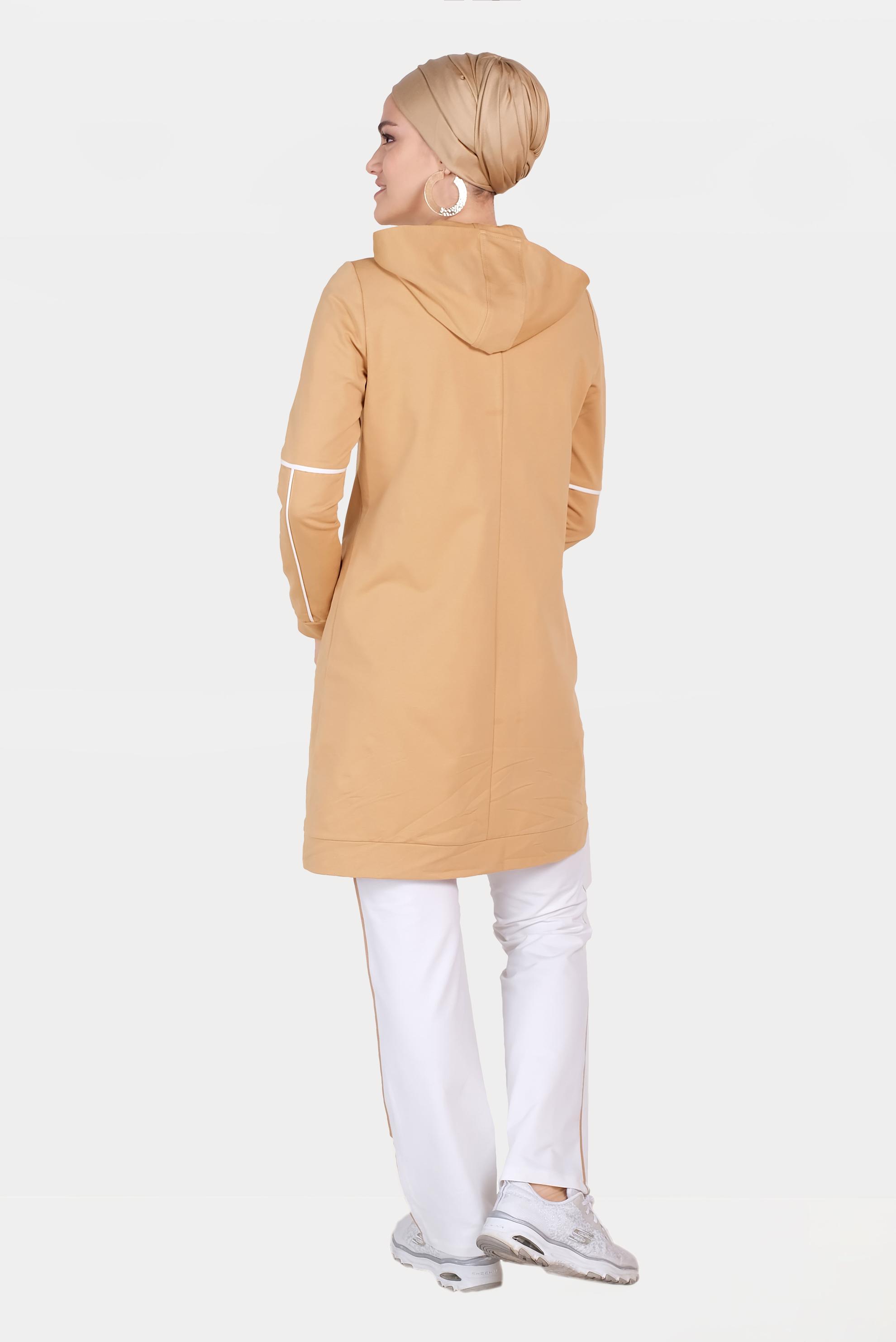 Tesettür giyim KAHVE ŞERİTLİ KAPÜŞONLU EŞOFMAN TAKIMI 40555
