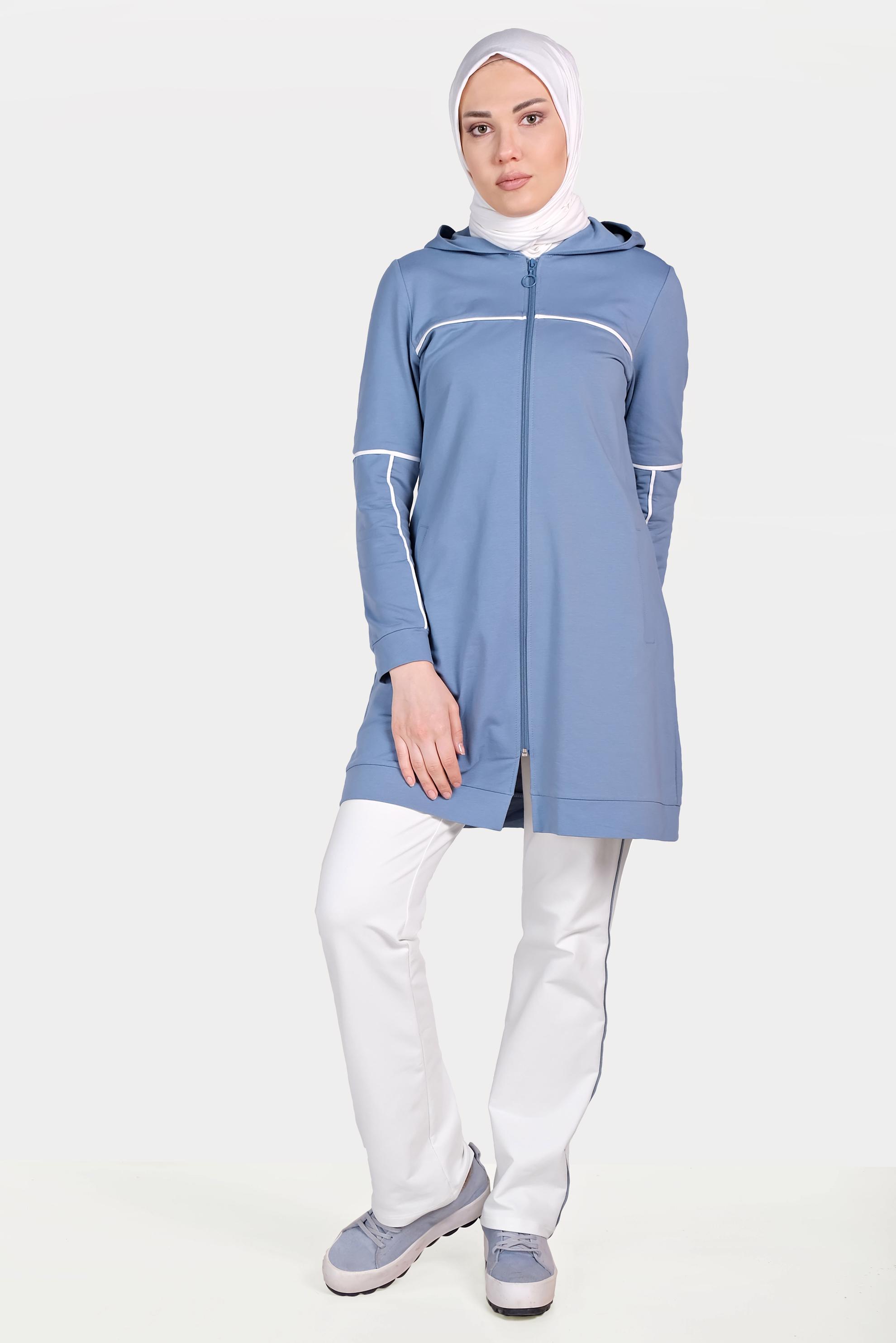 Tesettür giyim MAVİ ŞERİTLİ KAPÜŞONLU EŞOFMAN TAKIMI 40555