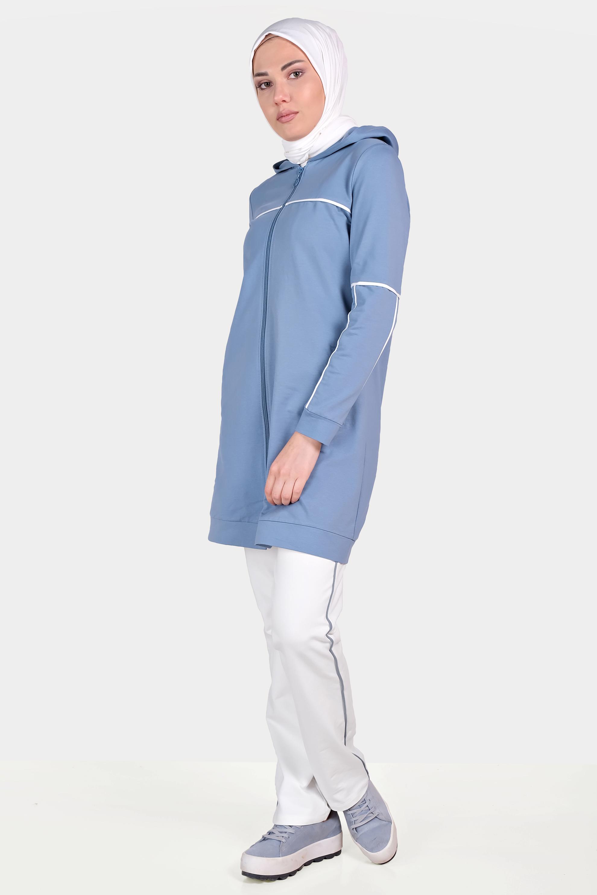 Tesettür giyim MAVİ ŞERİTLİ KAPÜŞONLU EŞOFMAN TAKIMI 40555