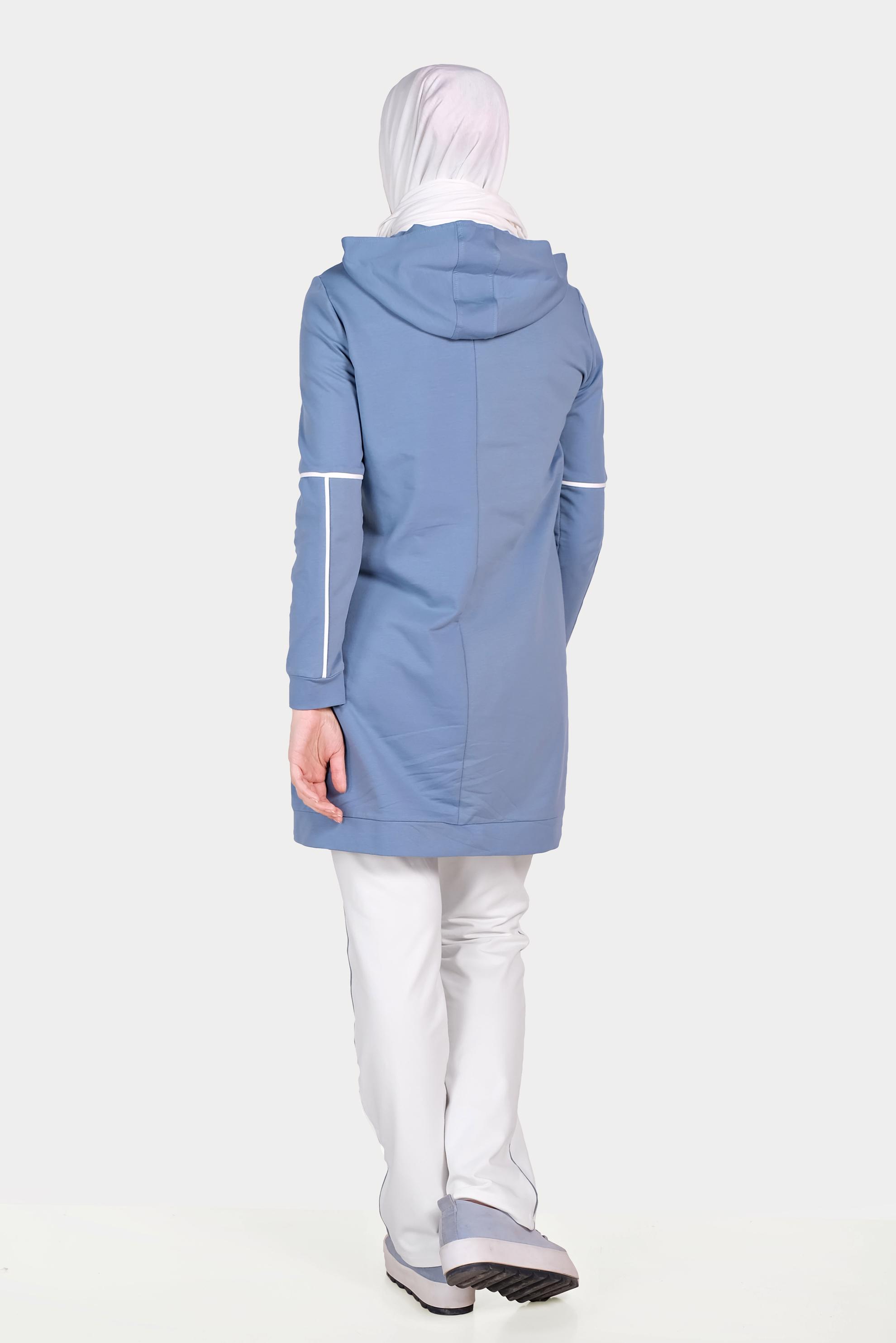 Tesettür giyim MAVİ ŞERİTLİ KAPÜŞONLU EŞOFMAN TAKIMI 40555