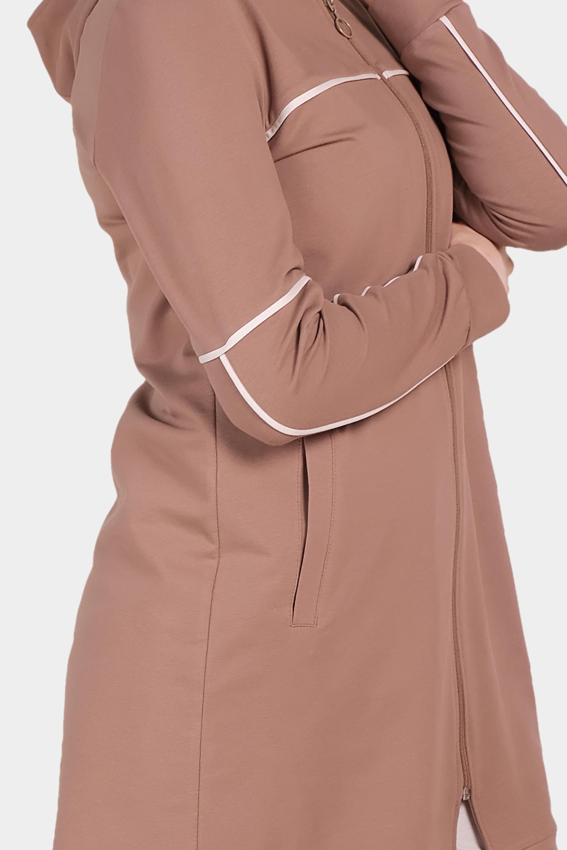 Tesettür giyim KAHVE ŞERİTLİ KAPÜŞONLU EŞOFMAN TAKIMI 40555