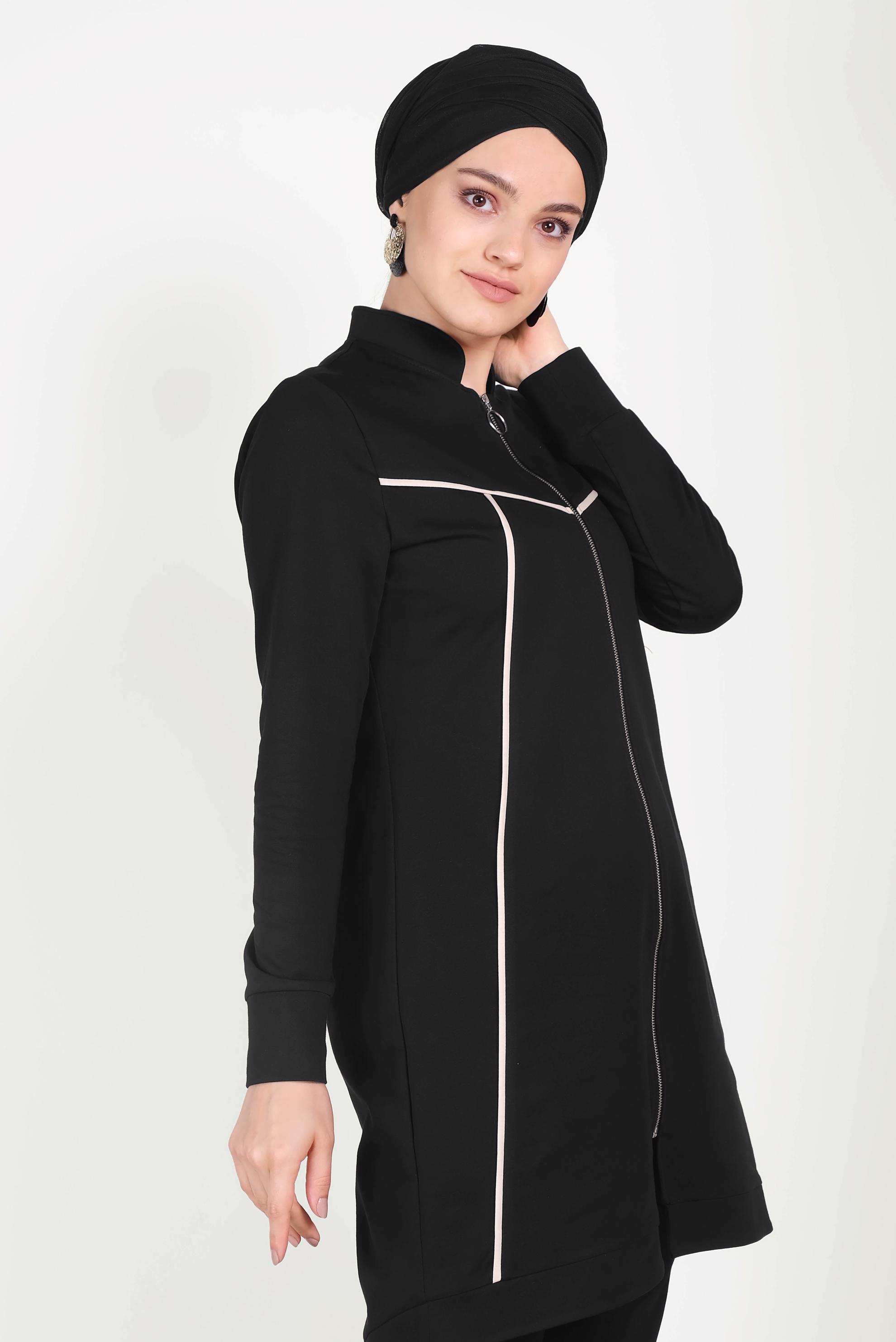 Tesettür giyim SİYAH HAKİM YAKA FERMUARLI EŞOFMAN TAKIMI 40556