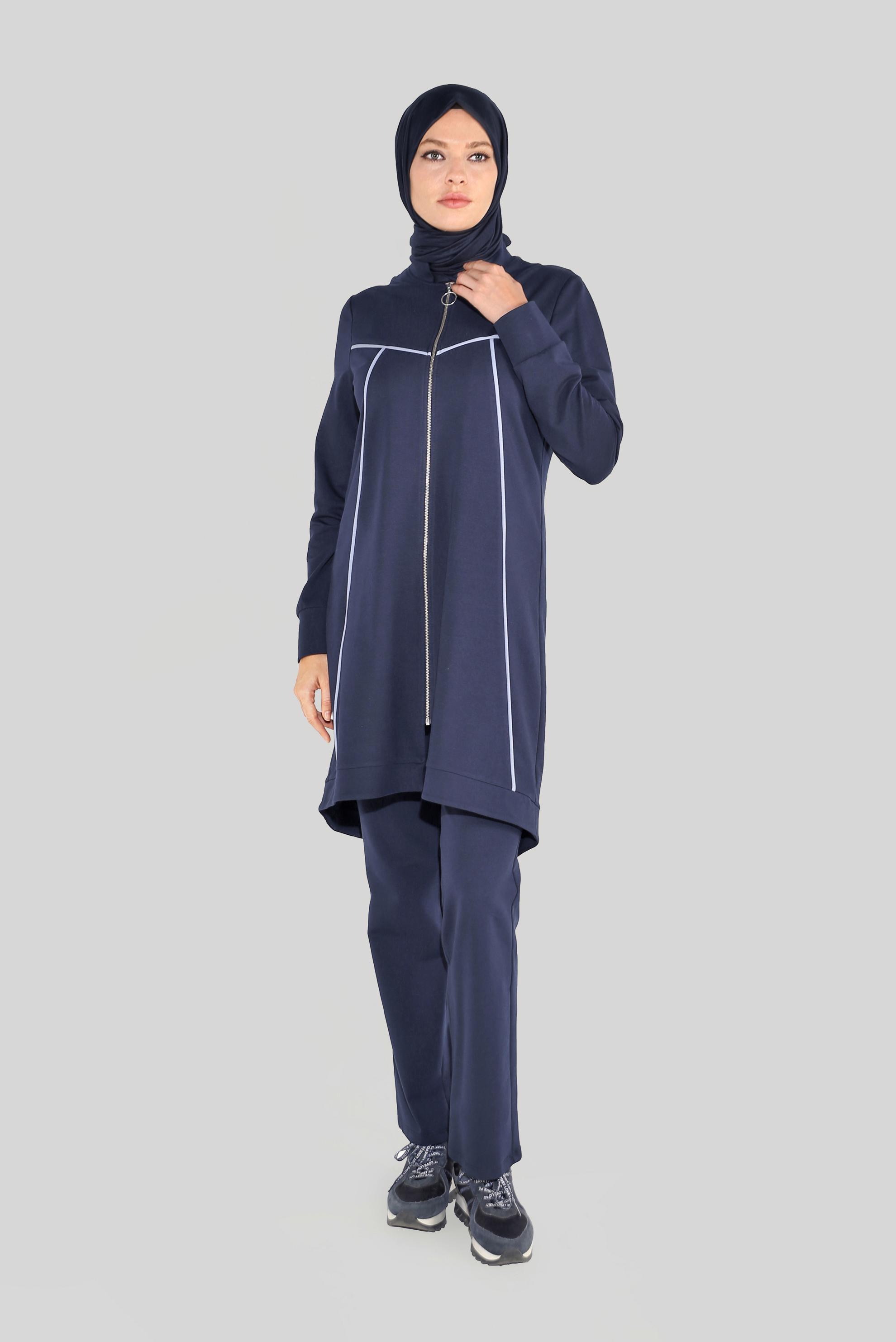 Tesettür giyim LACİVERT HAKİM YAKA FERMUARLI EŞOFMAN TAKIMI 40556