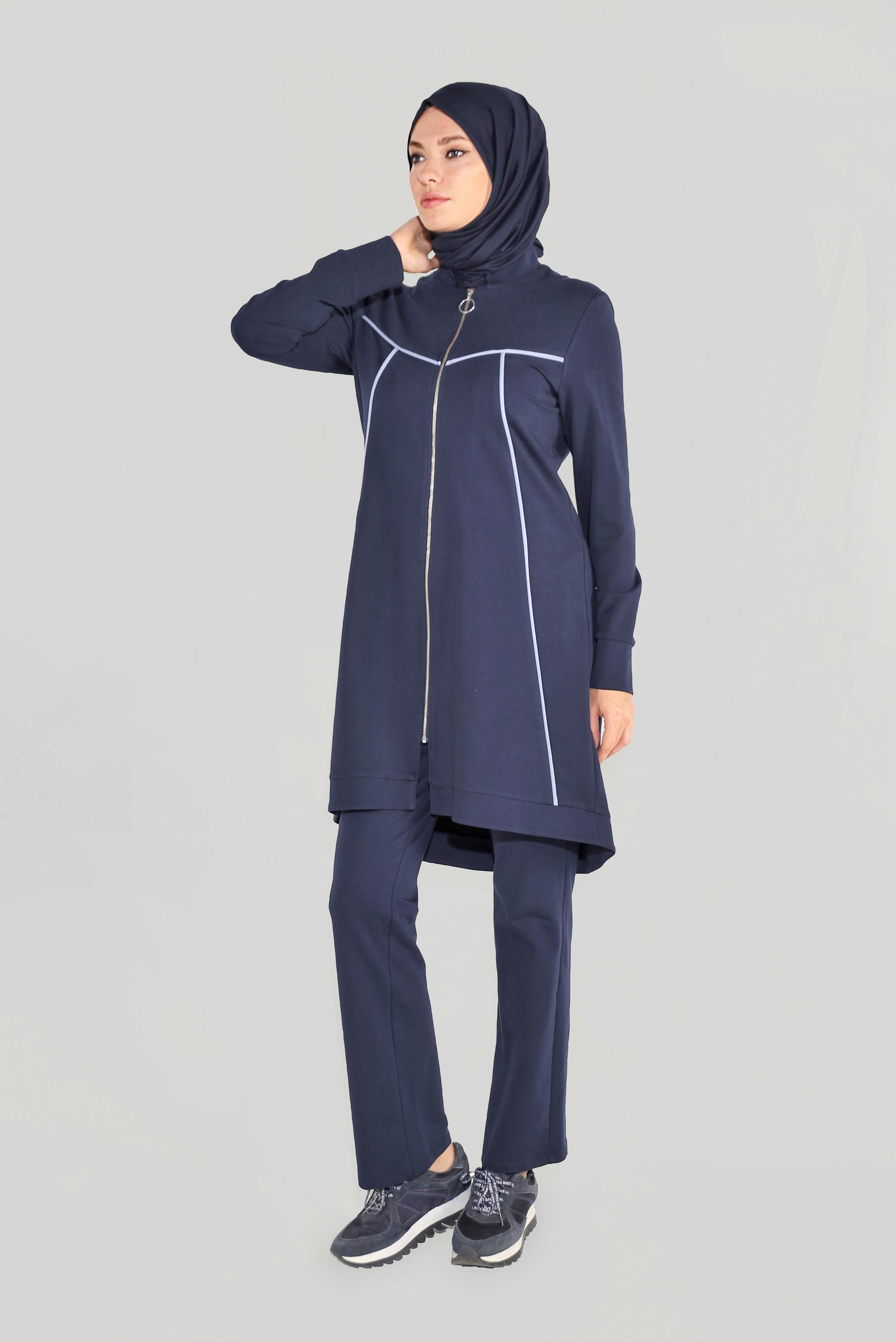 Tesettür giyim LACİVERT HAKİM YAKA FERMUARLI EŞOFMAN TAKIMI 40556