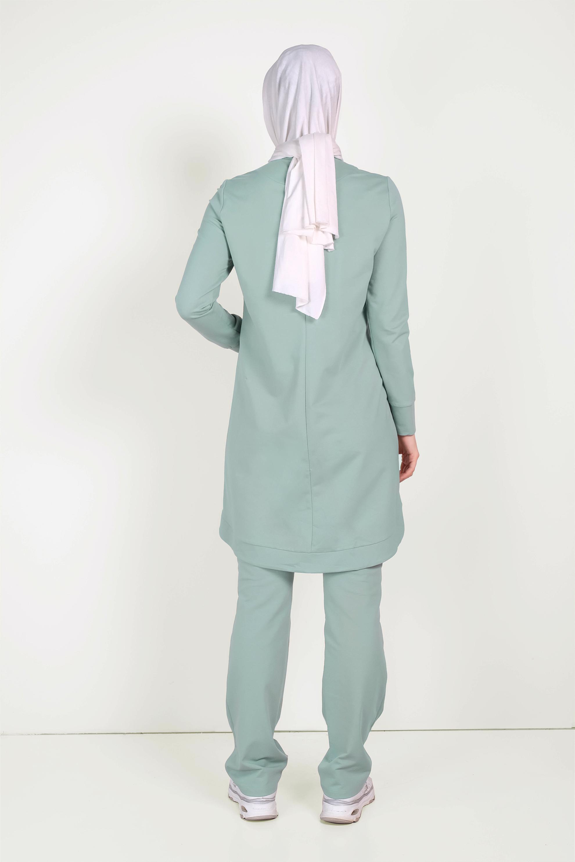 Tesettür giyim YEŞİL HAKİM YAKA FERMUARLI EŞOFMAN TAKIMI 40556