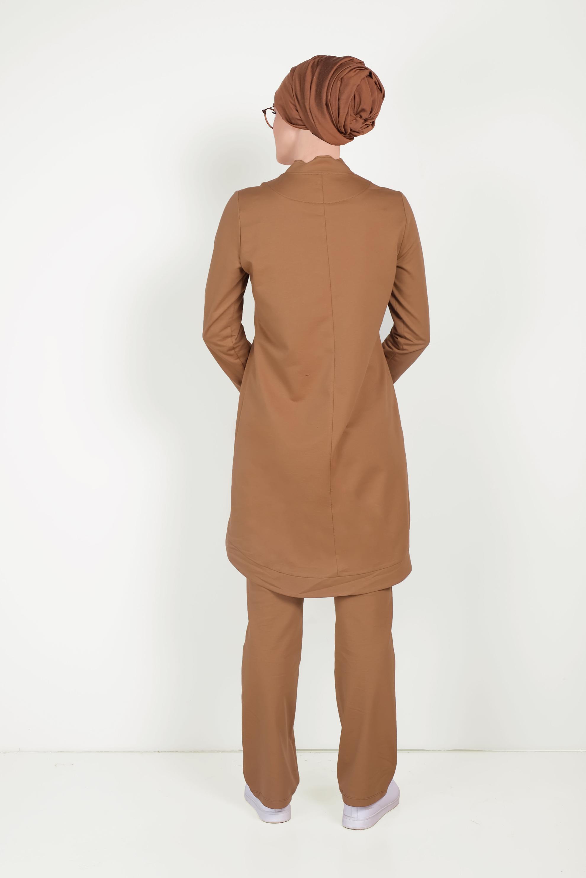 Tesettür giyim KAHVE HAKİM YAKA FERMUARLI EŞOFMAN TAKIMI 40556