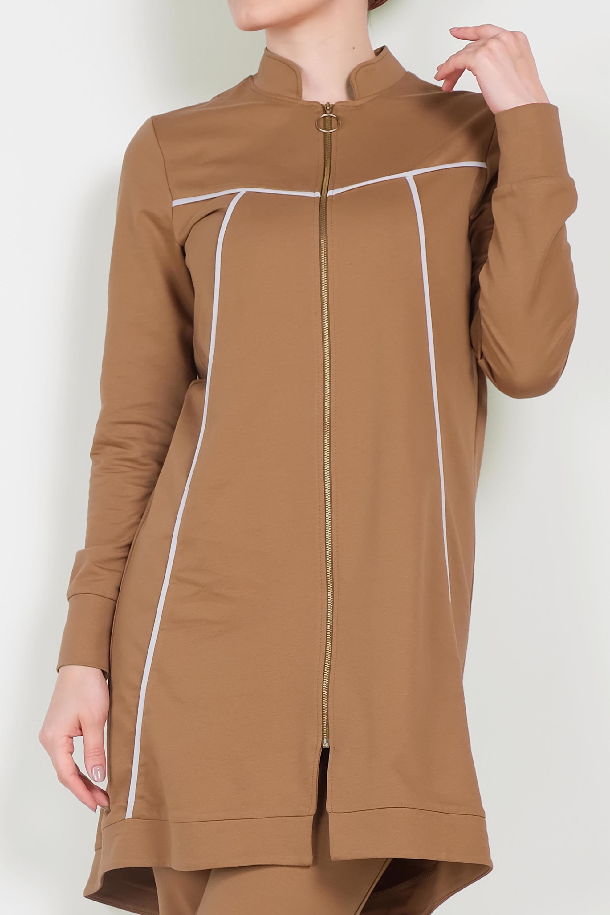 Tesettür giyim KAHVE HAKİM YAKA FERMUARLI EŞOFMAN TAKIMI 40556