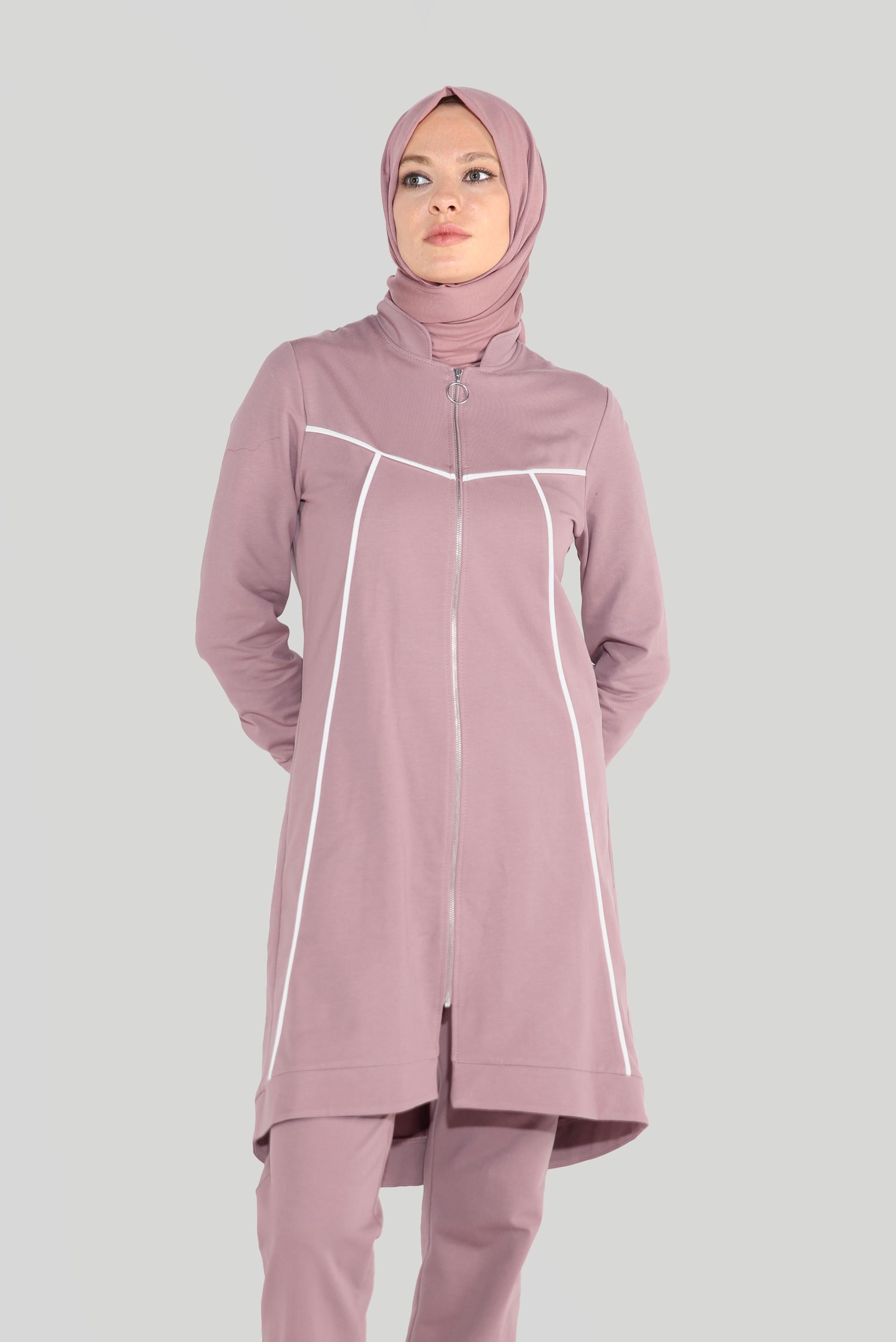 Tesettür giyim PEMBE HAKİM YAKA FERMUARLI EŞOFMAN TAKIMI 40556
