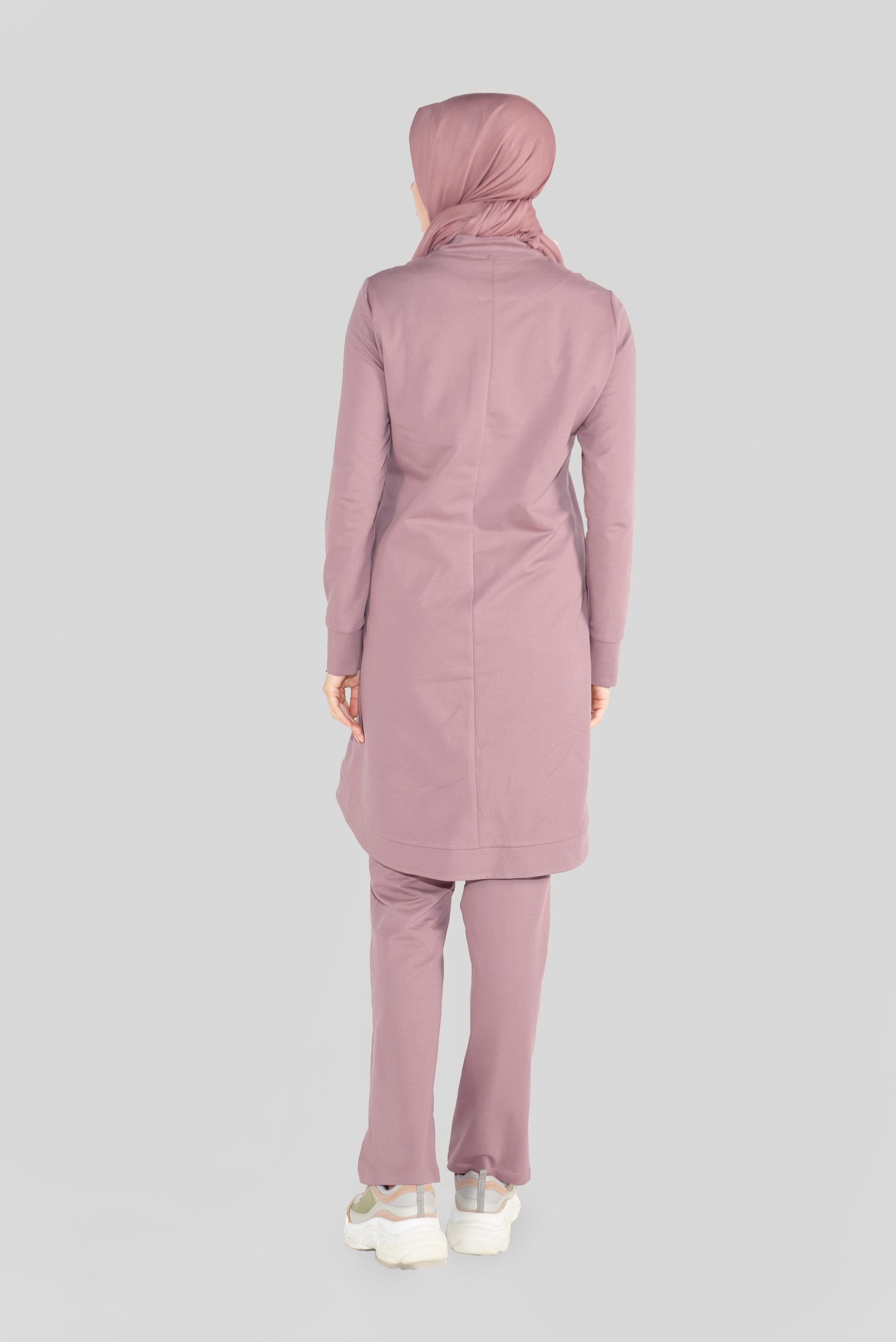 Tesettür giyim PEMBE HAKİM YAKA FERMUARLI EŞOFMAN TAKIMI 40556