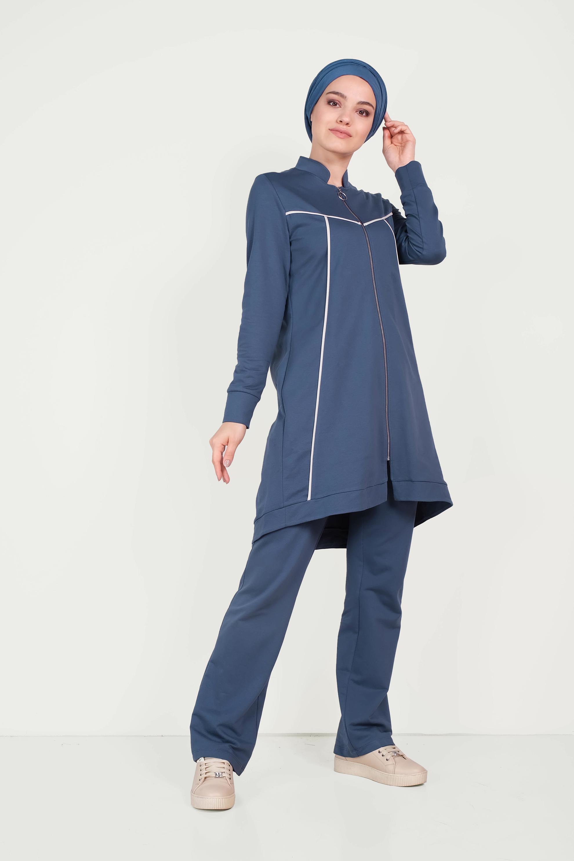 Tesettür giyim LACİVERT HAKİM YAKA FERMUARLI EŞOFMAN TAKIMI 40556
