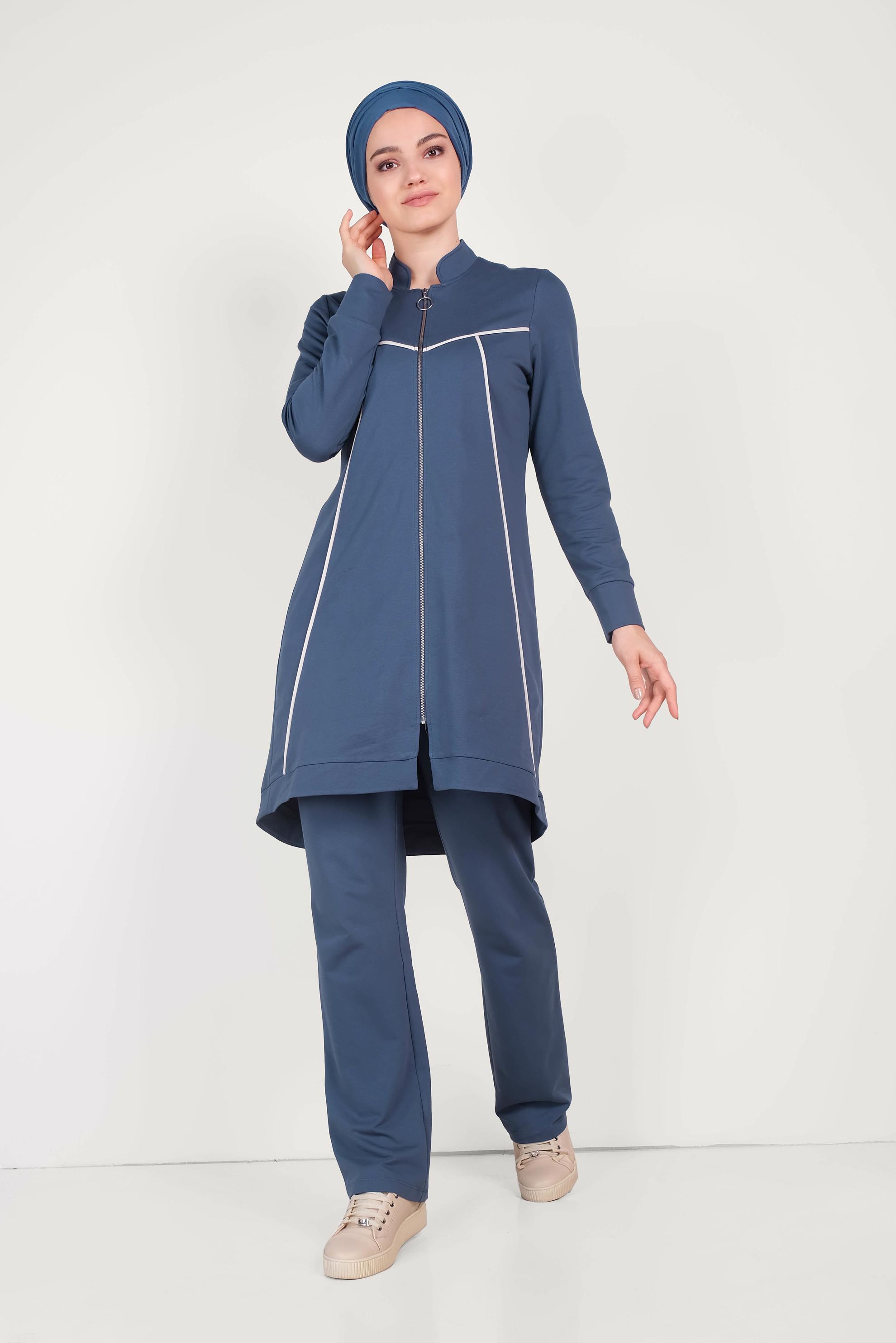 Tesettür giyim LACİVERT HAKİM YAKA FERMUARLI EŞOFMAN TAKIMI 40556