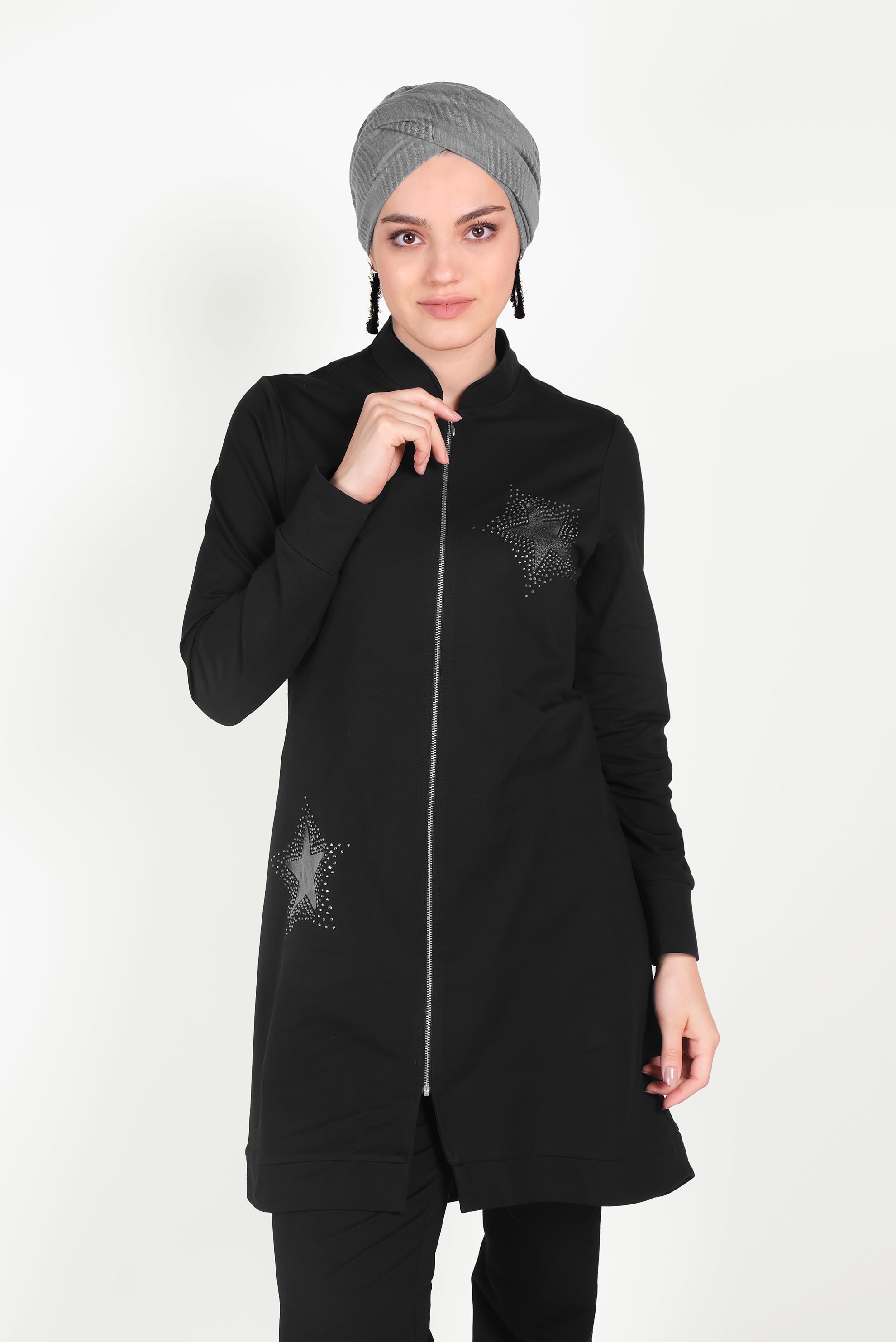 Tesettür giyim SİYAH HAKİM YAKA FERMUARLI EŞOFMAN TAKIMI 40571