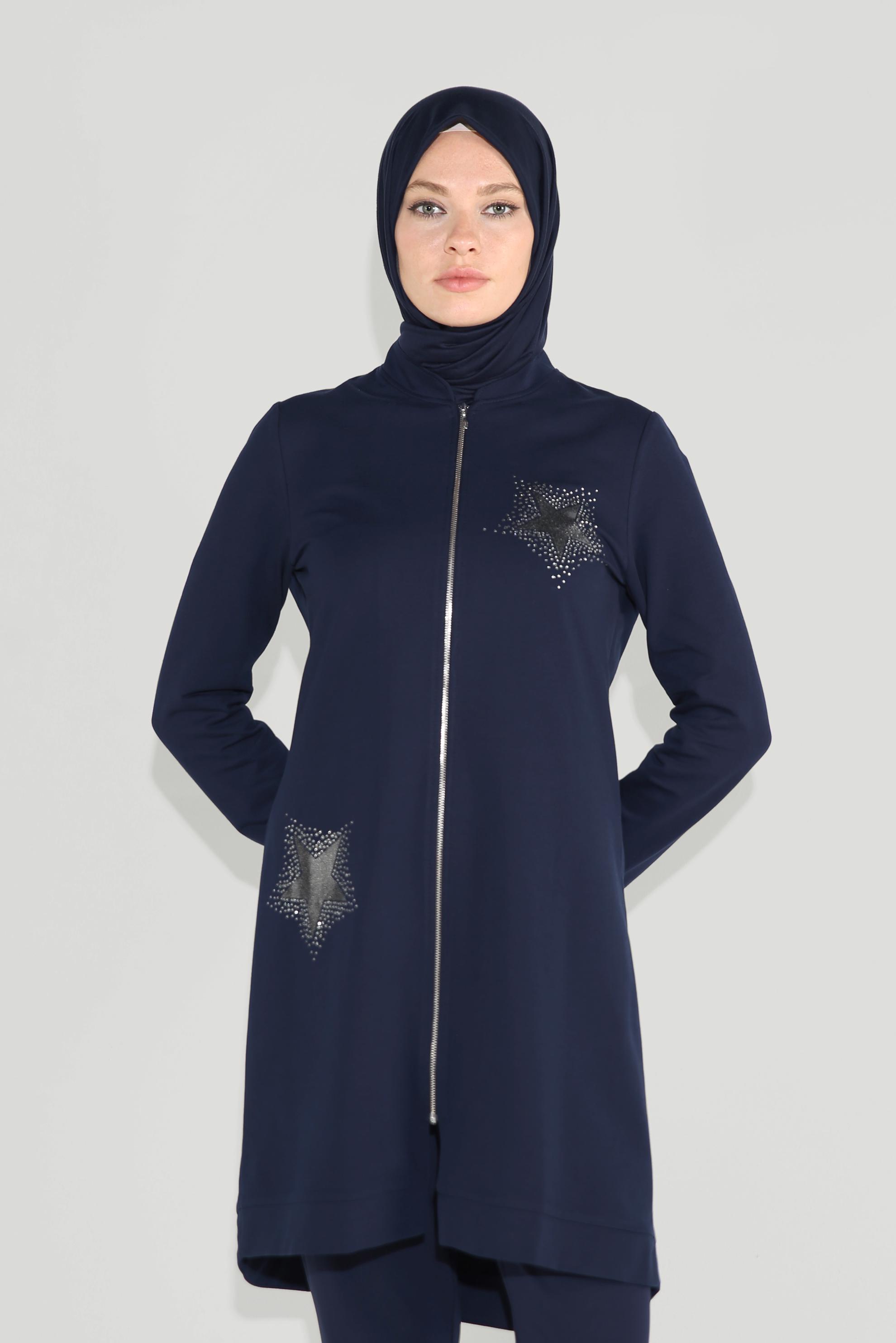 Tesettür giyim LACİVERT HAKİM YAKA FERMUARLI EŞOFMAN TAKIMI 40571