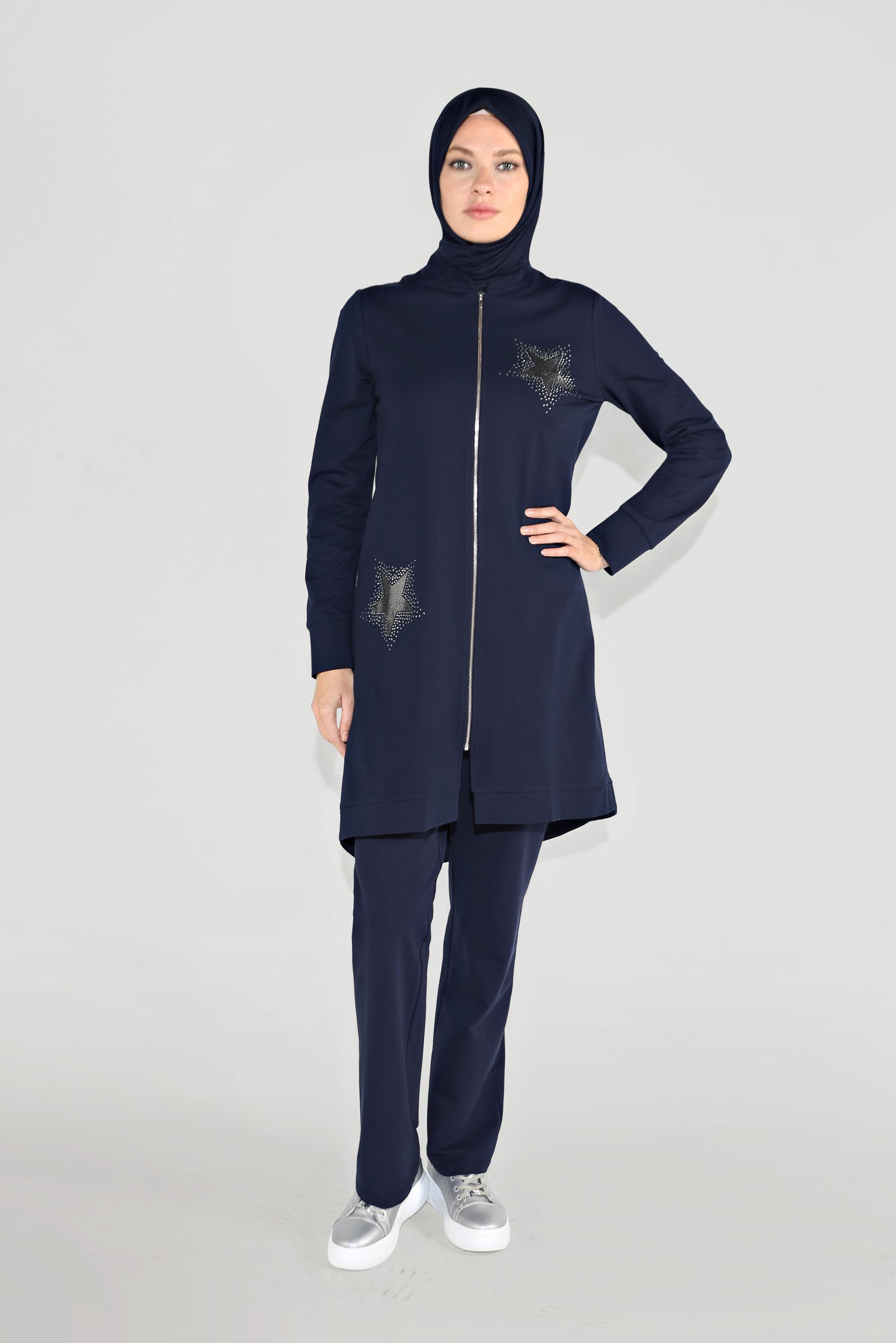 Tesettür giyim LACİVERT HAKİM YAKA FERMUARLI EŞOFMAN TAKIMI 40571