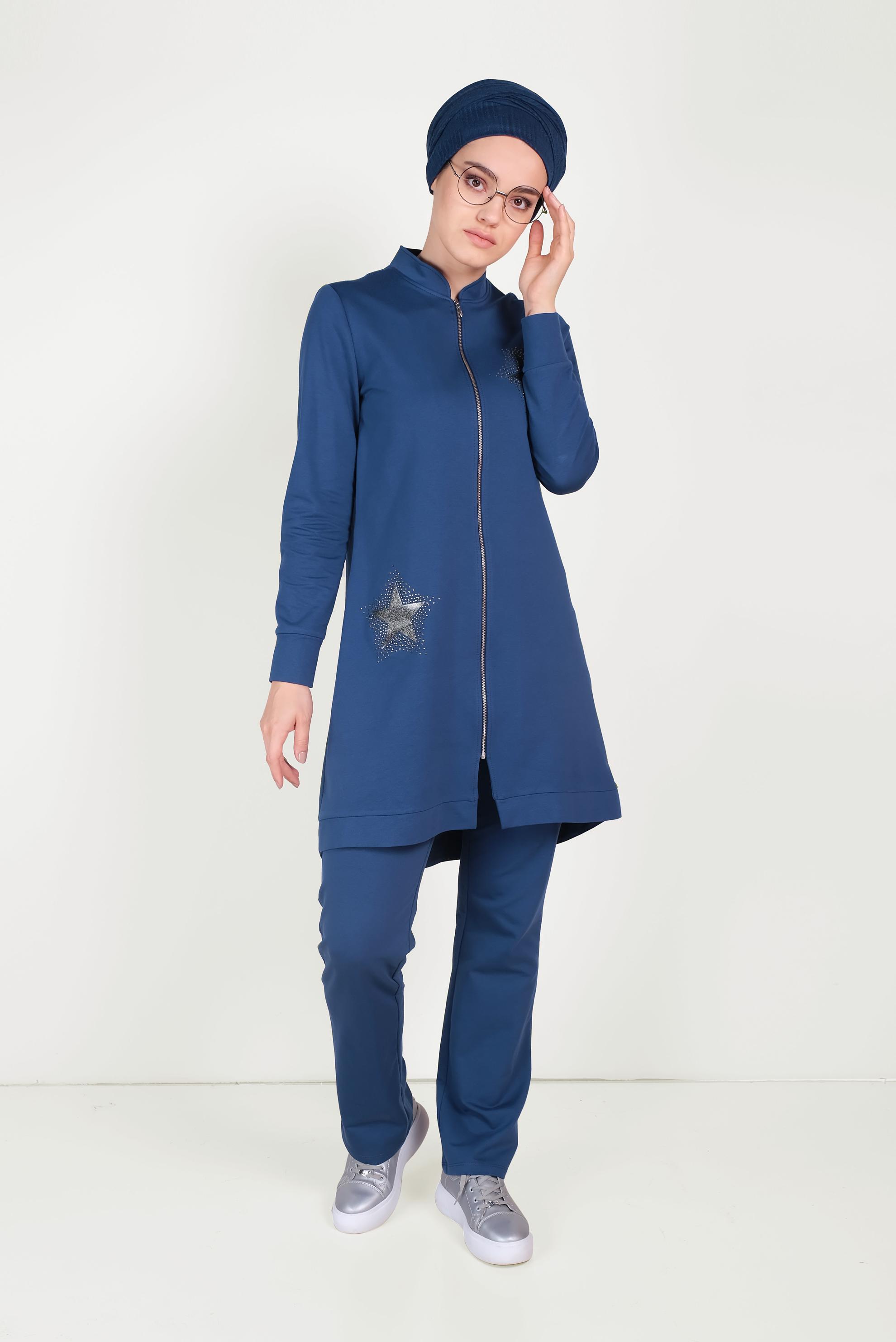 Tesettür giyim LACİVERT HAKİM YAKA FERMUARLI EŞOFMAN TAKIMI 40571