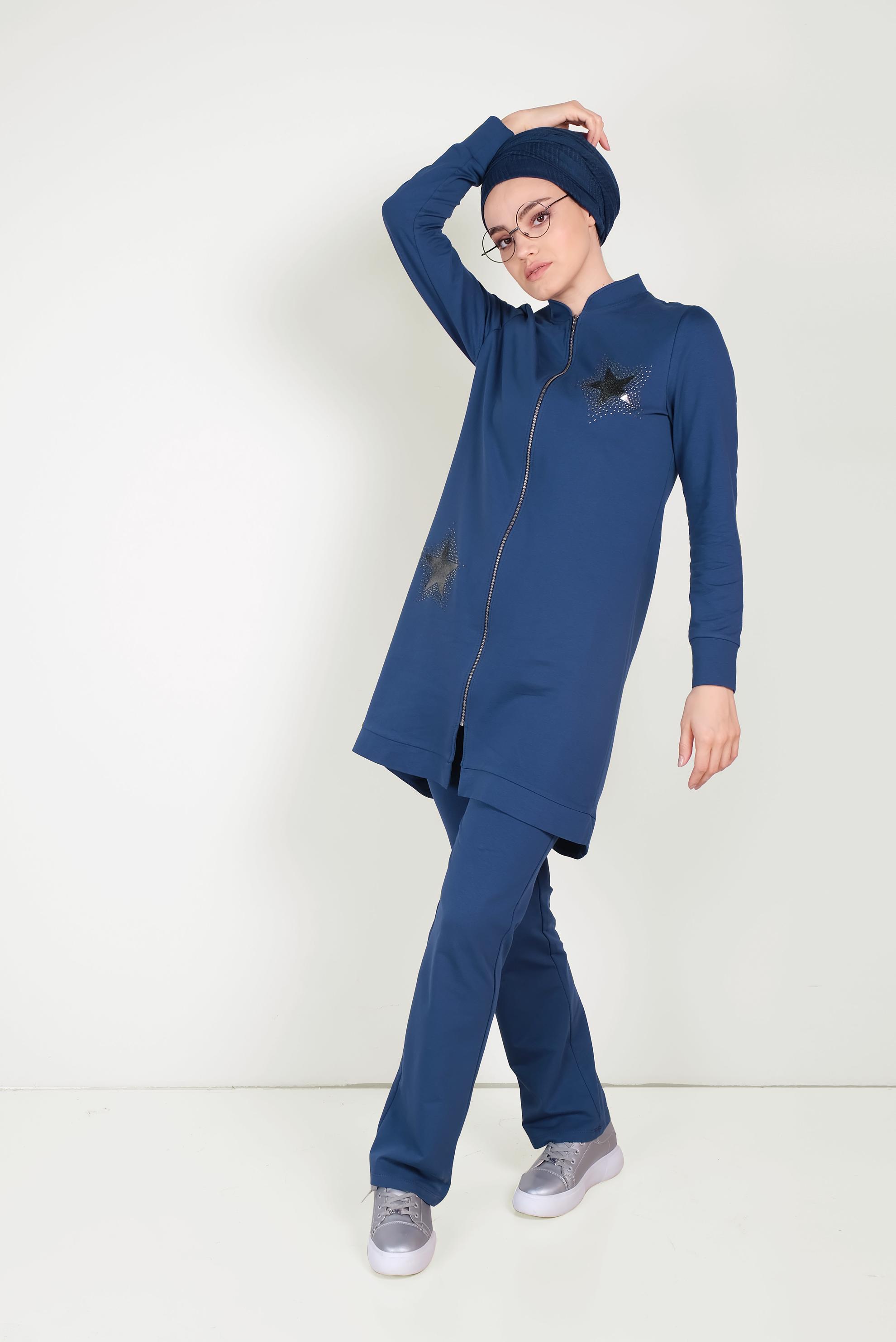 Tesettür giyim LACİVERT HAKİM YAKA FERMUARLI EŞOFMAN TAKIMI 40571