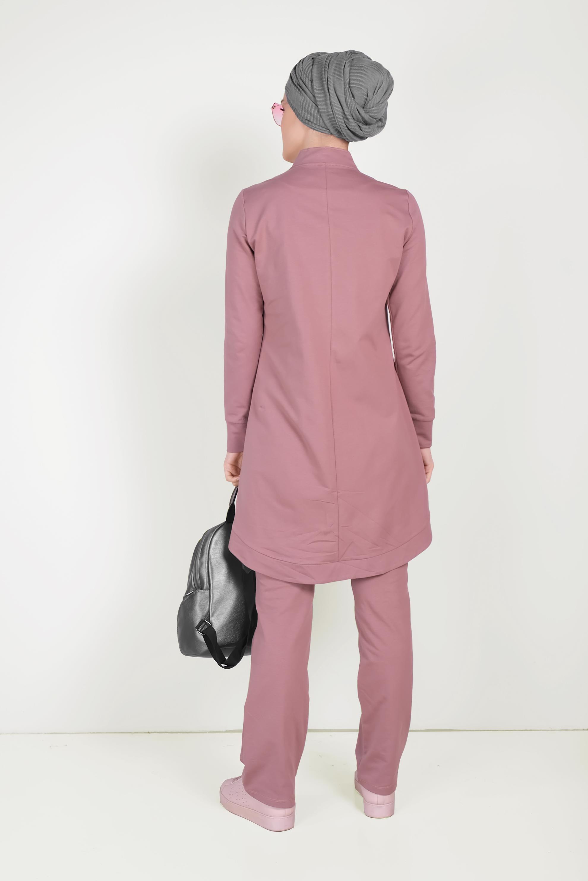 Tesettür giyim PEMBE HAKİM YAKA FERMUARLI EŞOFMAN TAKIMI 40571