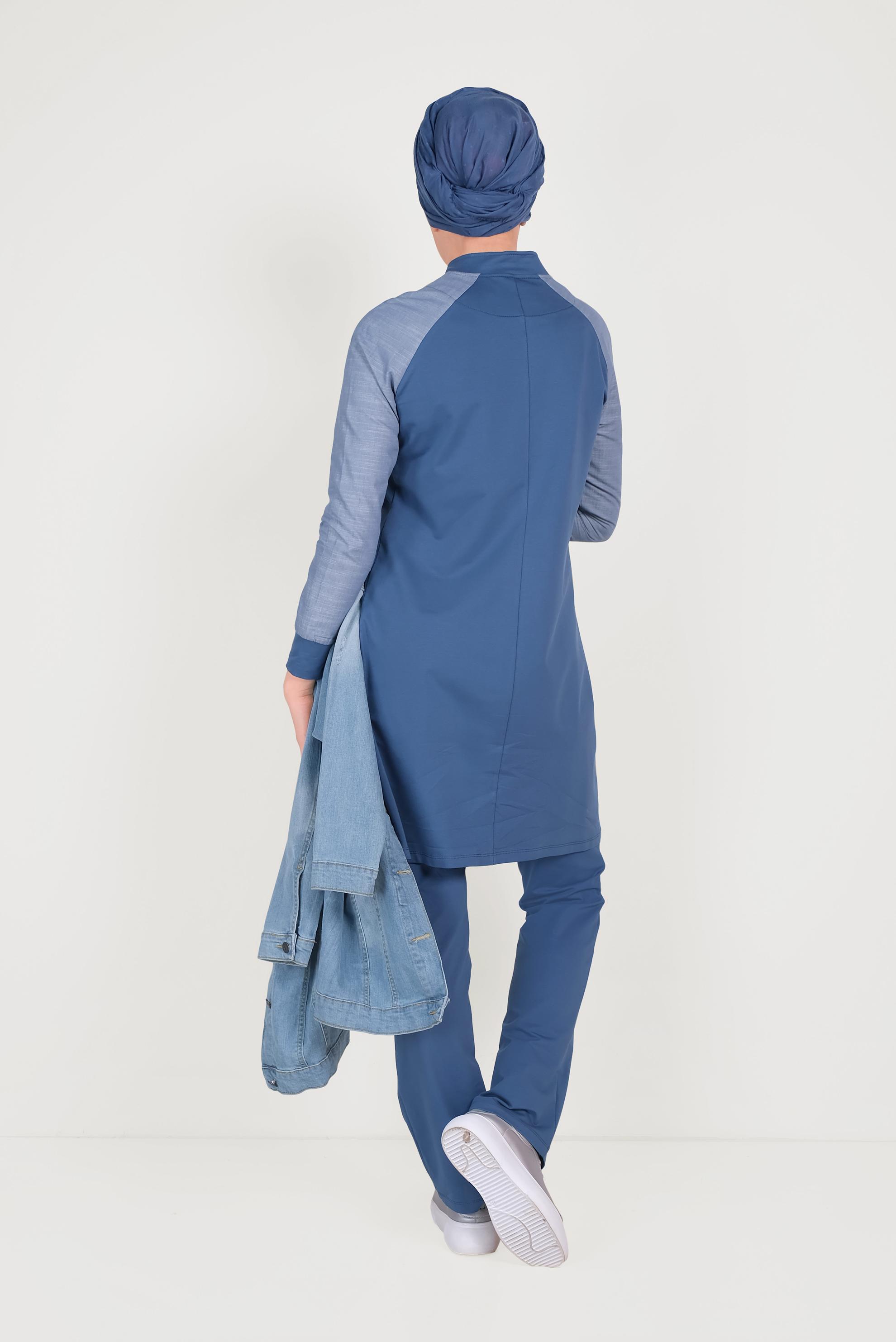 Tesettür giyim LACİVERT HAKİM YAKA YAZI BASKILI EŞOFMAN TAKIMI 40572 