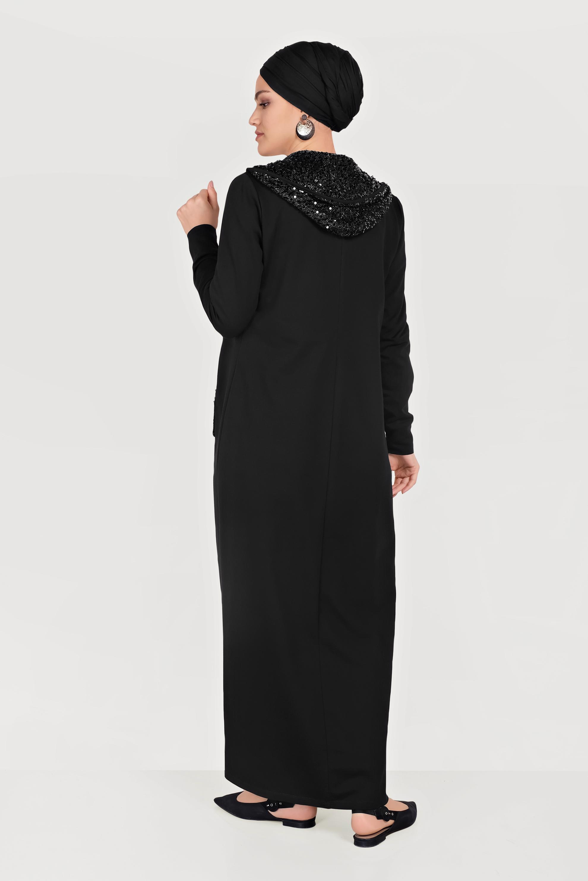 Tesettür giyim SİYAH PUL PAYET İŞLEMELİ EŞOFMAN TUNİK 40605