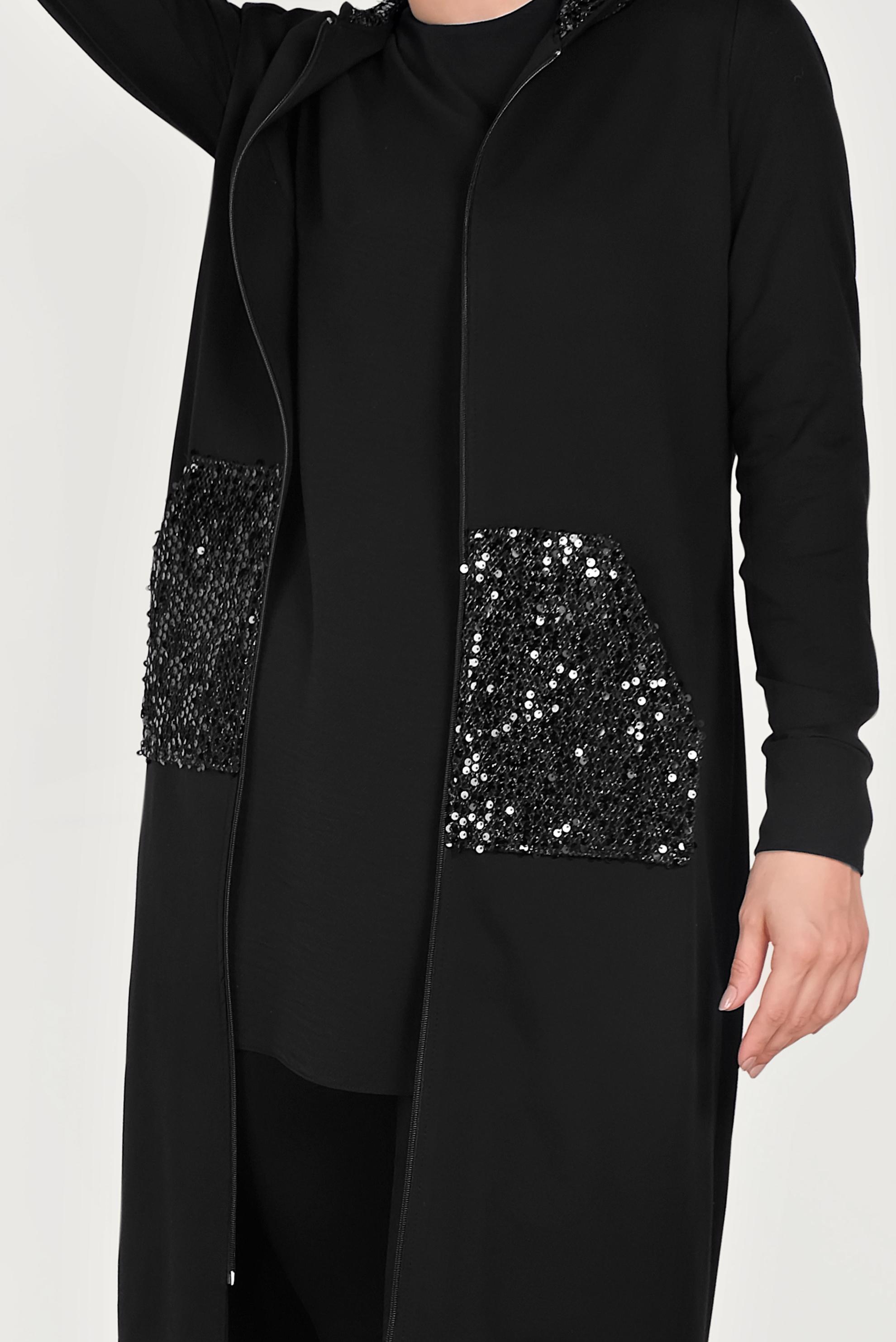 Tesettür giyim SİYAH PUL PAYET İŞLEMELİ EŞOFMAN TUNİK 40605