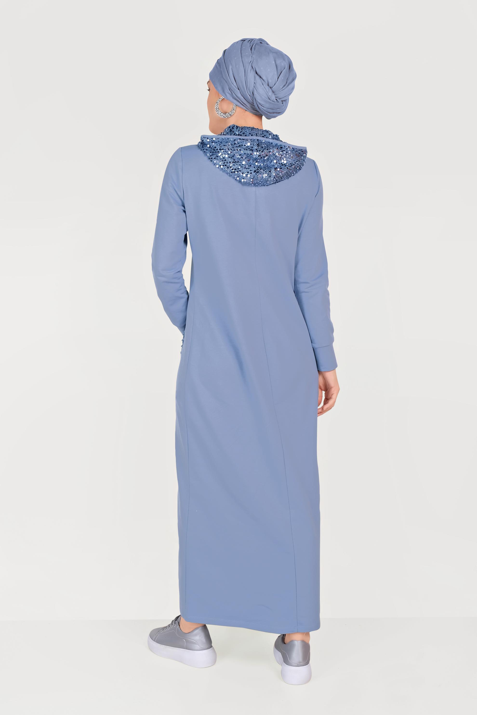 Tesettür giyim MAVİ PUL PAYET İŞLEMELİ EŞOFMAN TUNİK 40605